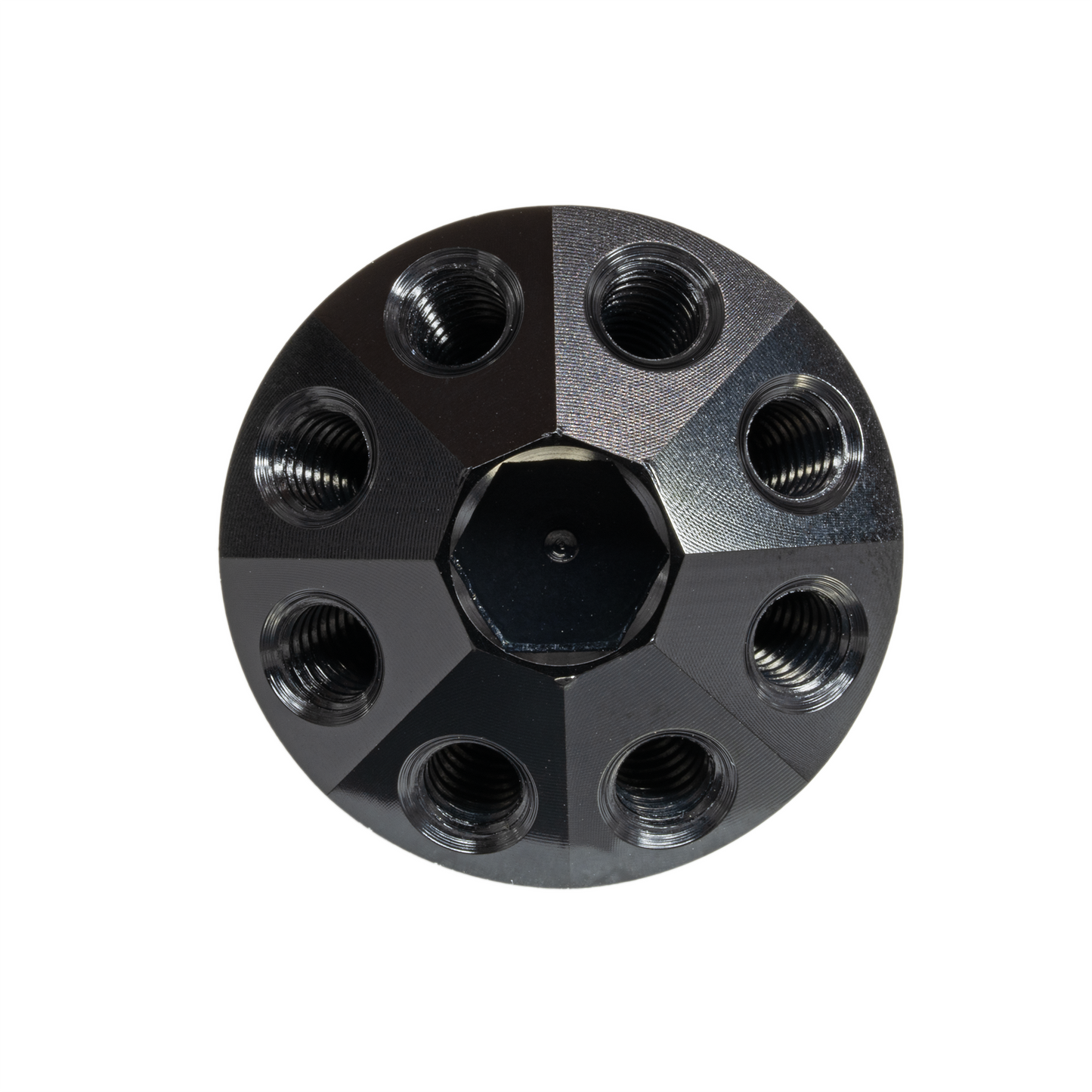 Nitrous Outlet 1 In 8 Out Showerhead Distribution Block (1/8" NPT Inlet, 10-32" Outlets)