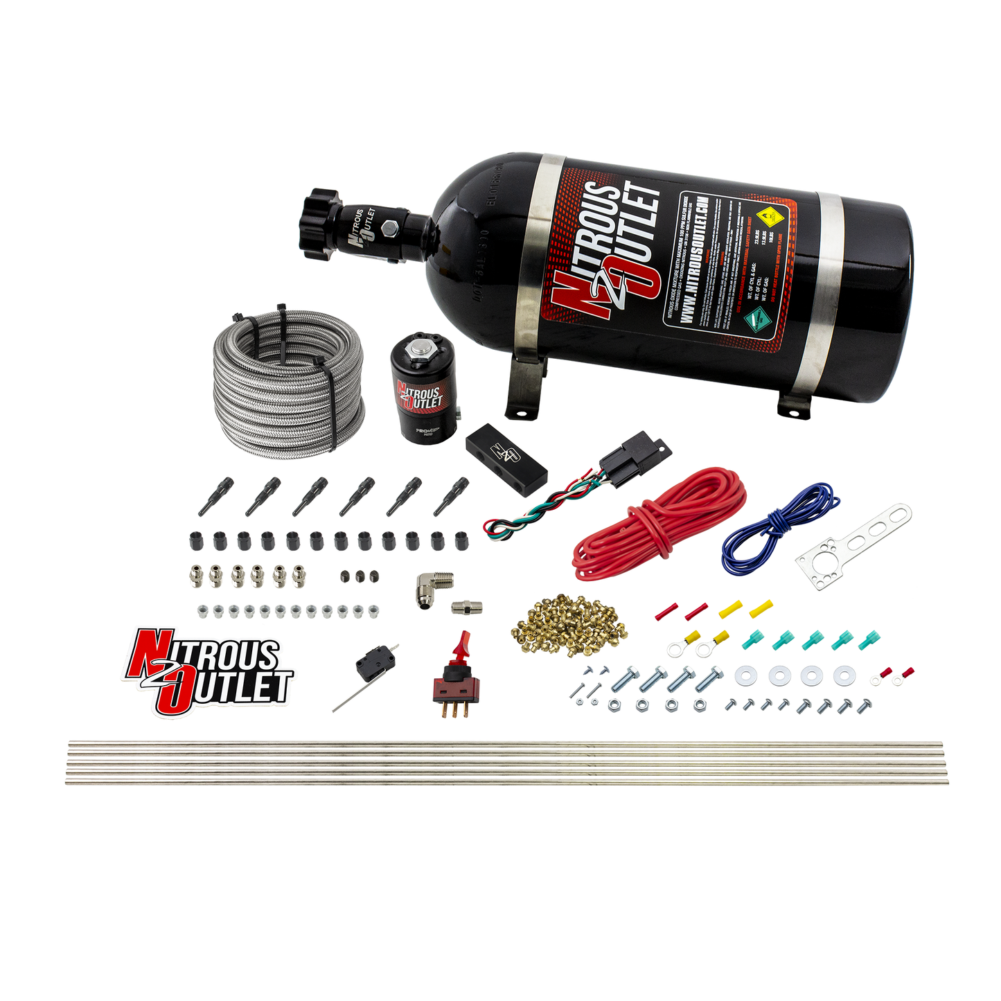 6 Cylinder 1 Solenoid Dry Direct Port System With Single Injection Rail - Straight Blow Through Nozzles