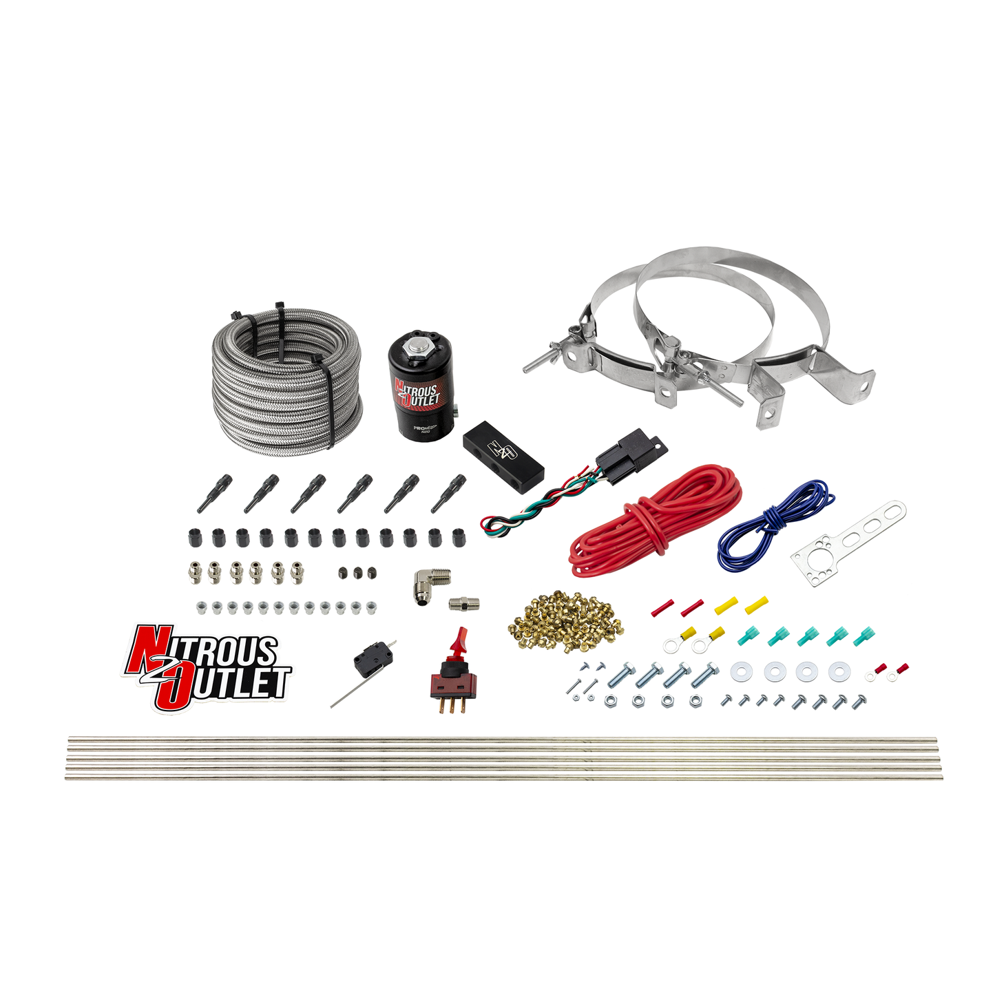 6 Cylinder 1 Solenoid Dry Direct Port System With Single Injection Rail - Straight Blow Through Nozzles