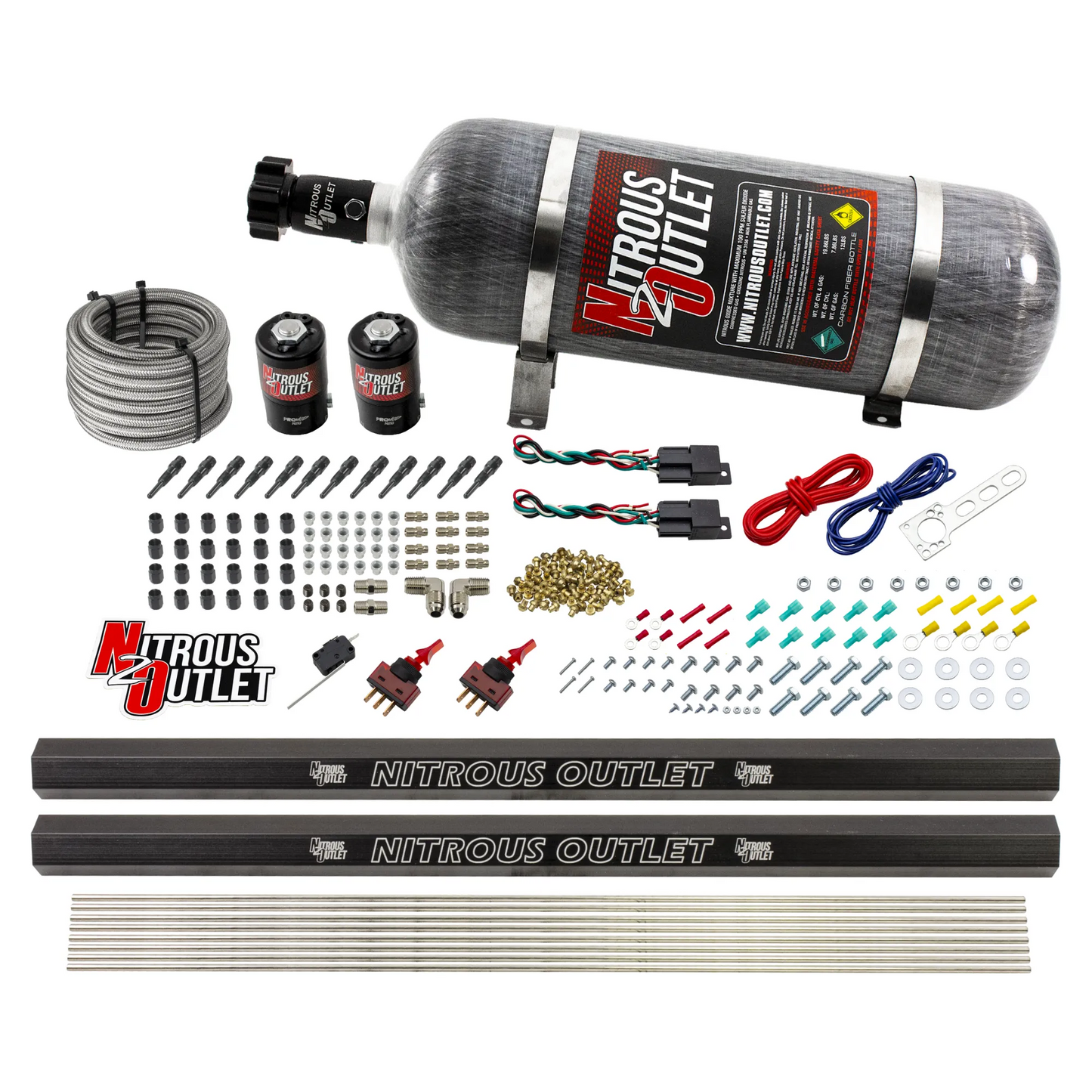 6 Cylinder 2 Solenoid Dual Stage Dry Direct Port System With Single Injection Rail - Straight Blow Through Nozzles
