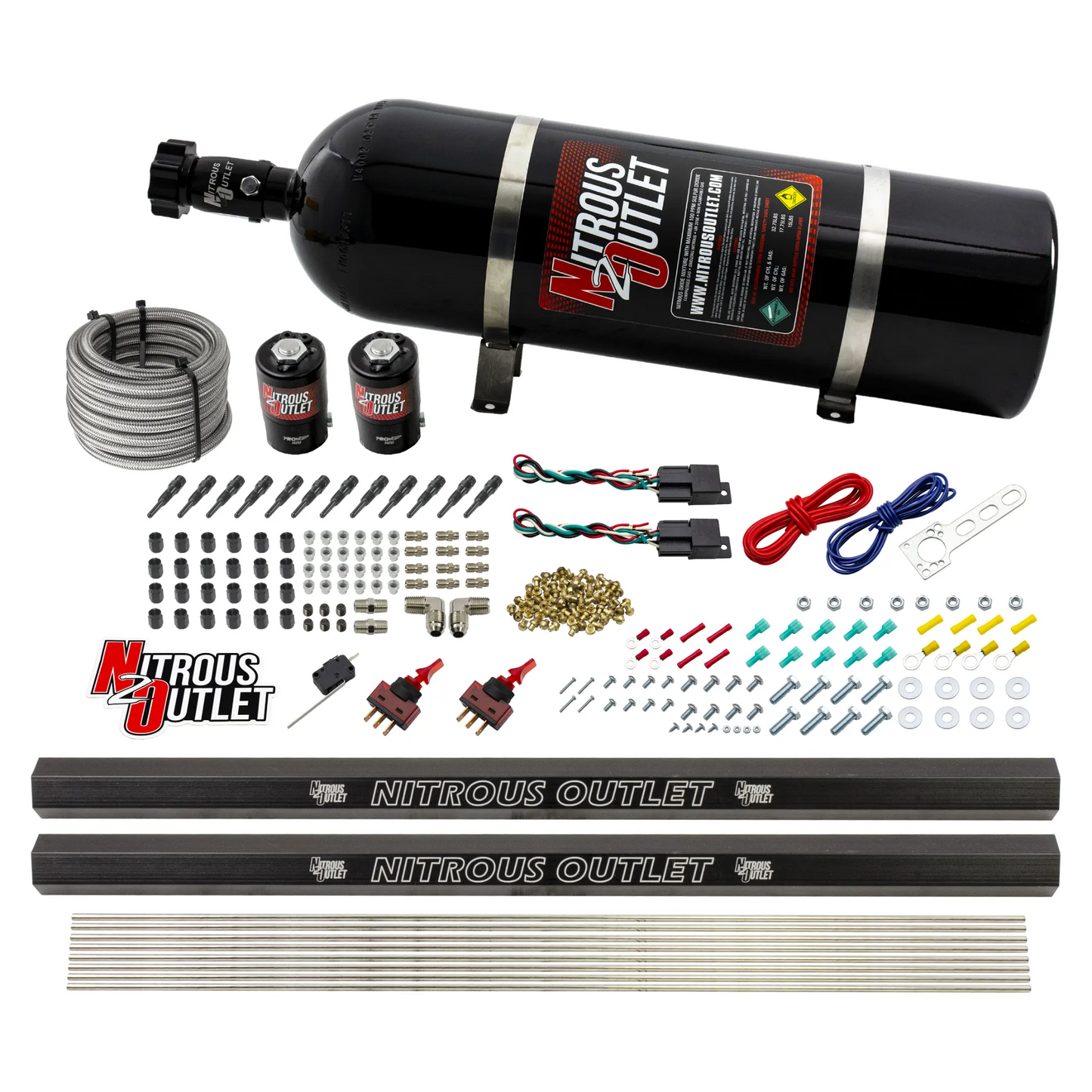6 Cylinder 2 Solenoid Dual Stage Dry Direct Port System With Single Injection Rail - Straight Blow Through Nozzles