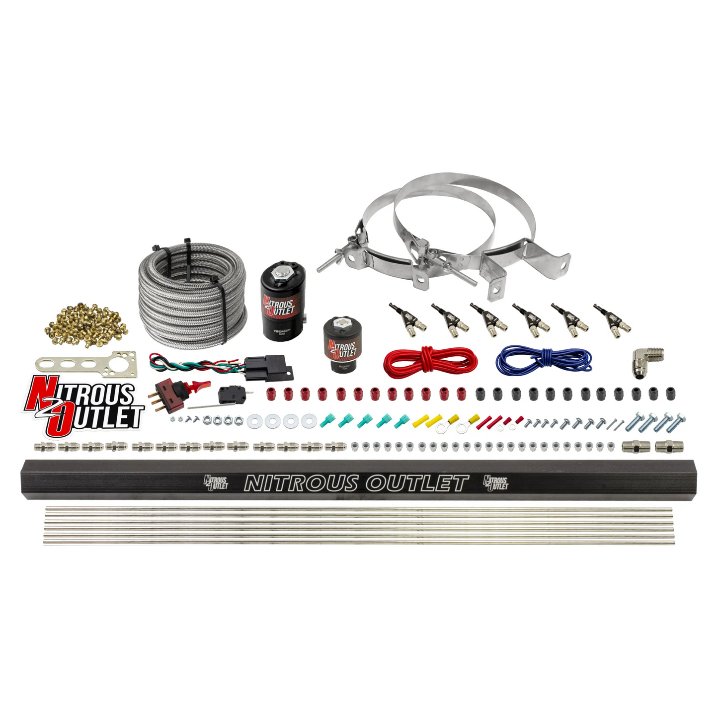 6 Cylinder 2 Solenoid Direct Port System With Distribution Blocks - Alcohol - 90 Degree Nozzles - Low Fuel Pressure