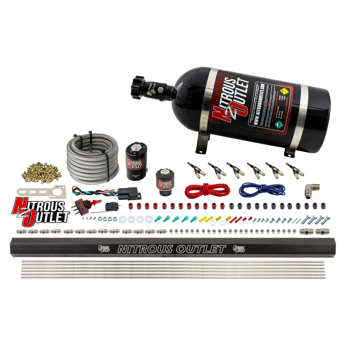 6 Cylinder 2 Solenoid Direct Port System With Distribution Blocks - Alcohol - 90 Degree Nozzles - Low Fuel Pressure