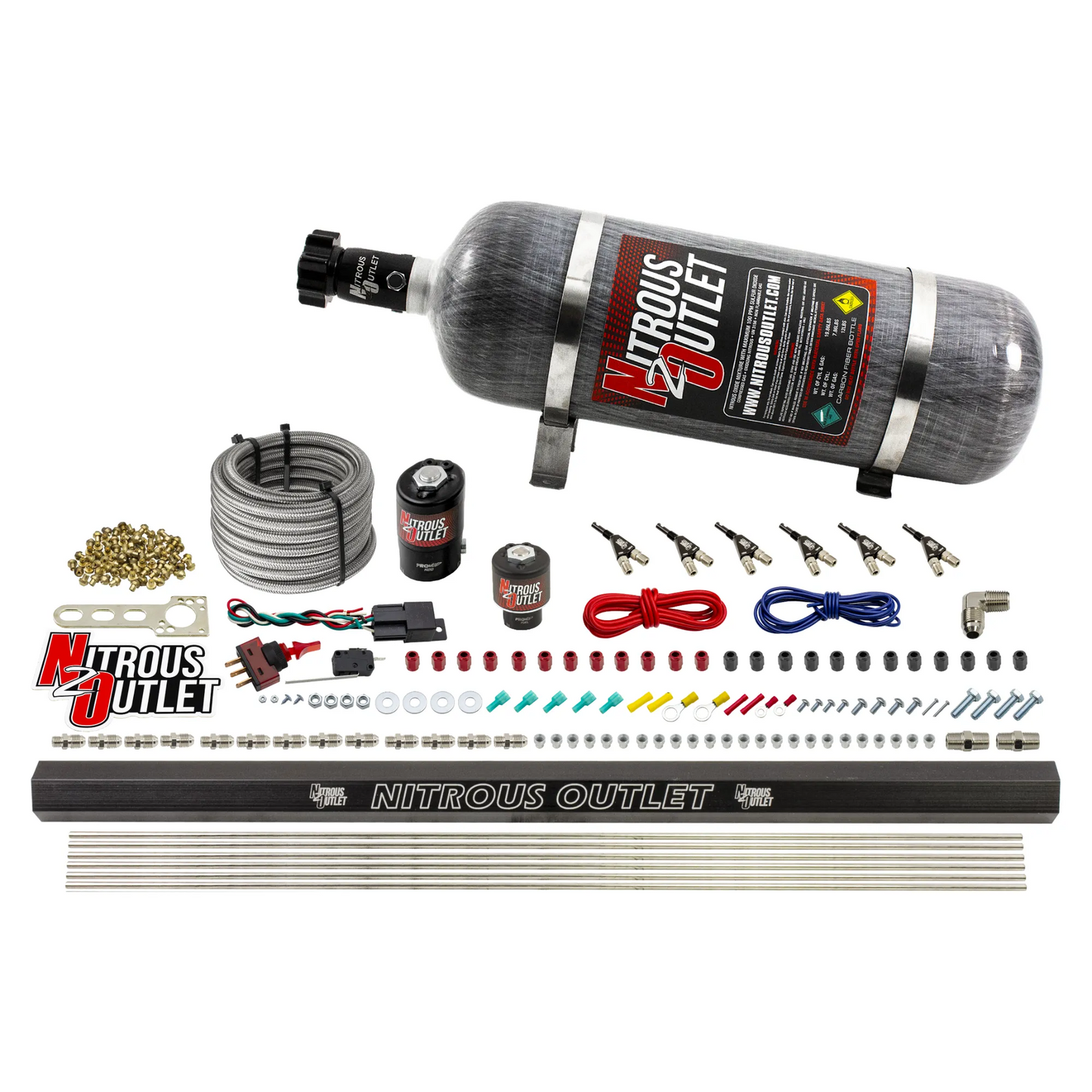 6 Cylinder 2 Solenoid Direct Port System With Distribution Blocks - Alcohol - 90 Degree Nozzles - Low Fuel Pressure