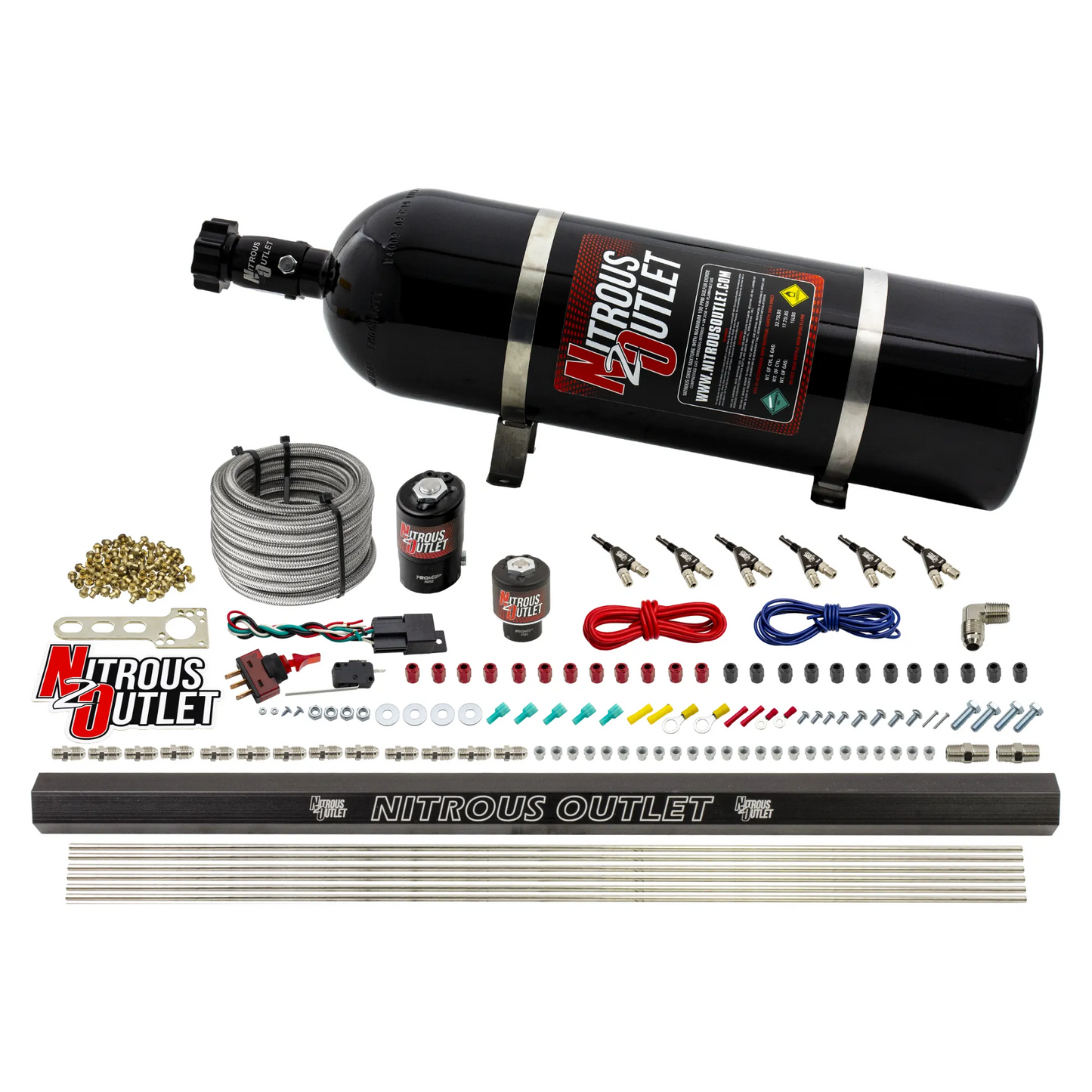 6 Cylinder 2 Solenoid Direct Port System With Distribution Blocks - Alcohol - 90 Degree Nozzles - Low Fuel Pressure