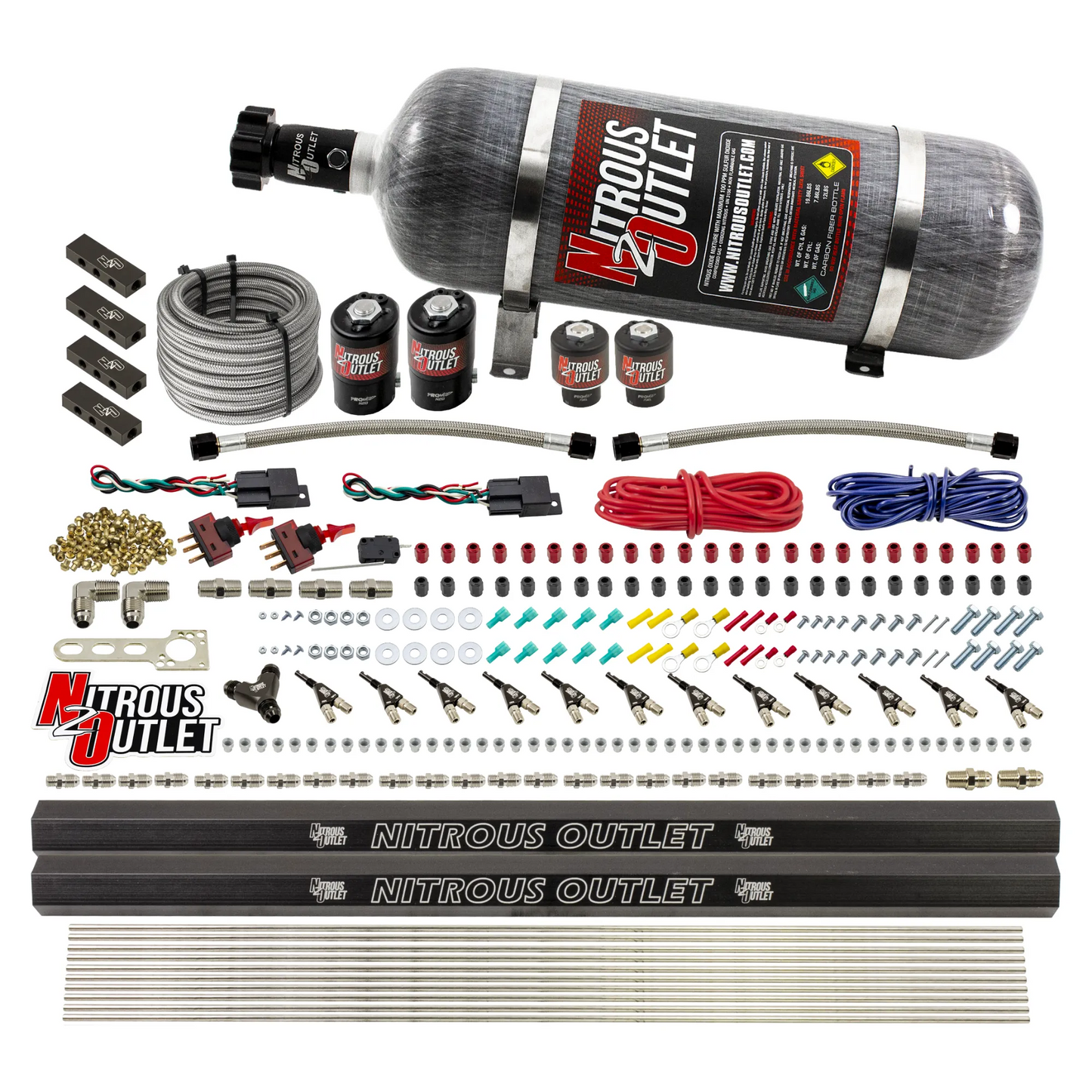 6 Cylinder 4 Solenoid Dual Stage Direct Port System With Distribution Blocks and 90 Degree Nozzles, Low Fuel Pressure Alcohol