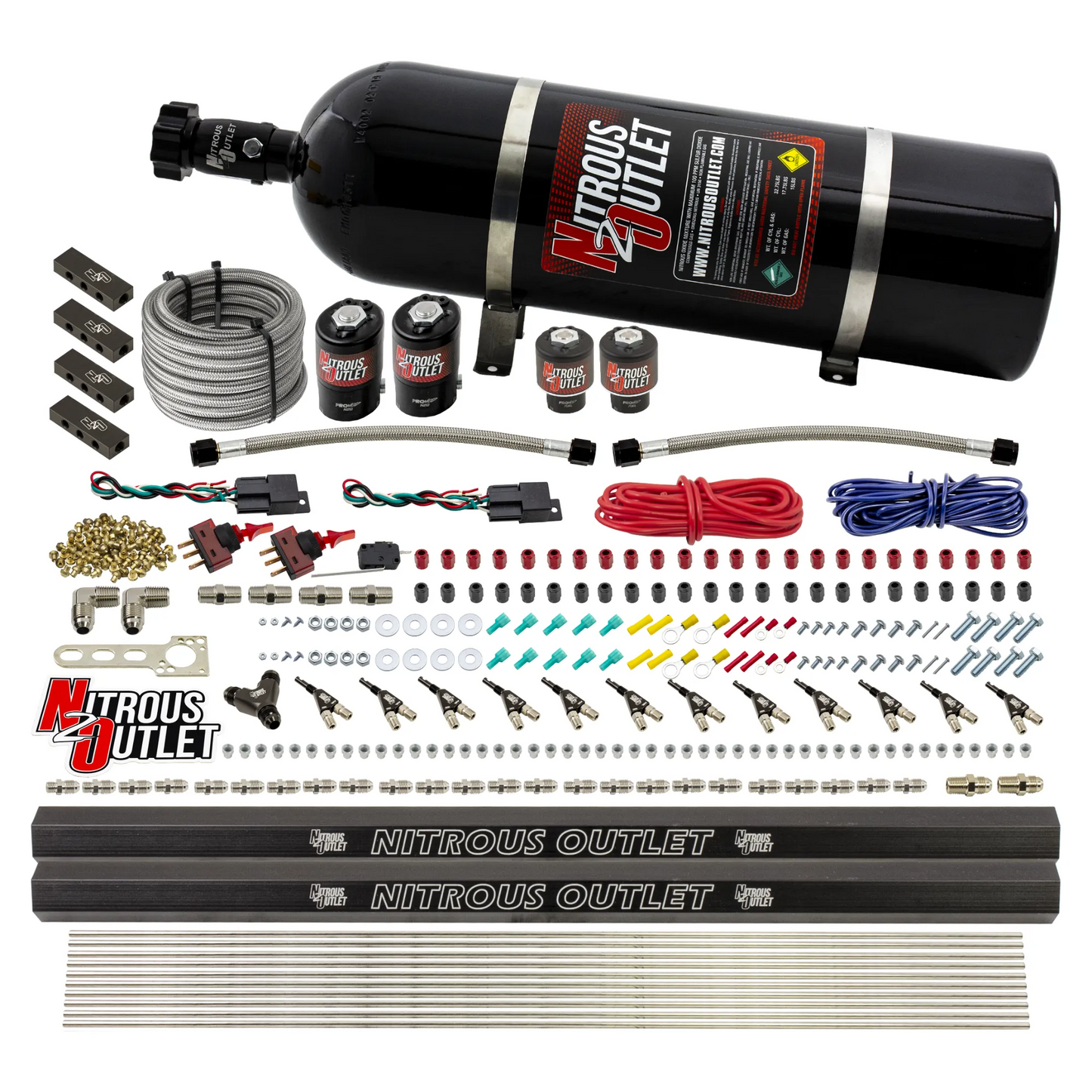 6 Cylinder 4 Solenoid Dual Stage Direct Port System With Distribution Blocks and 90 Degree Nozzles, Low Fuel Pressure Alcohol