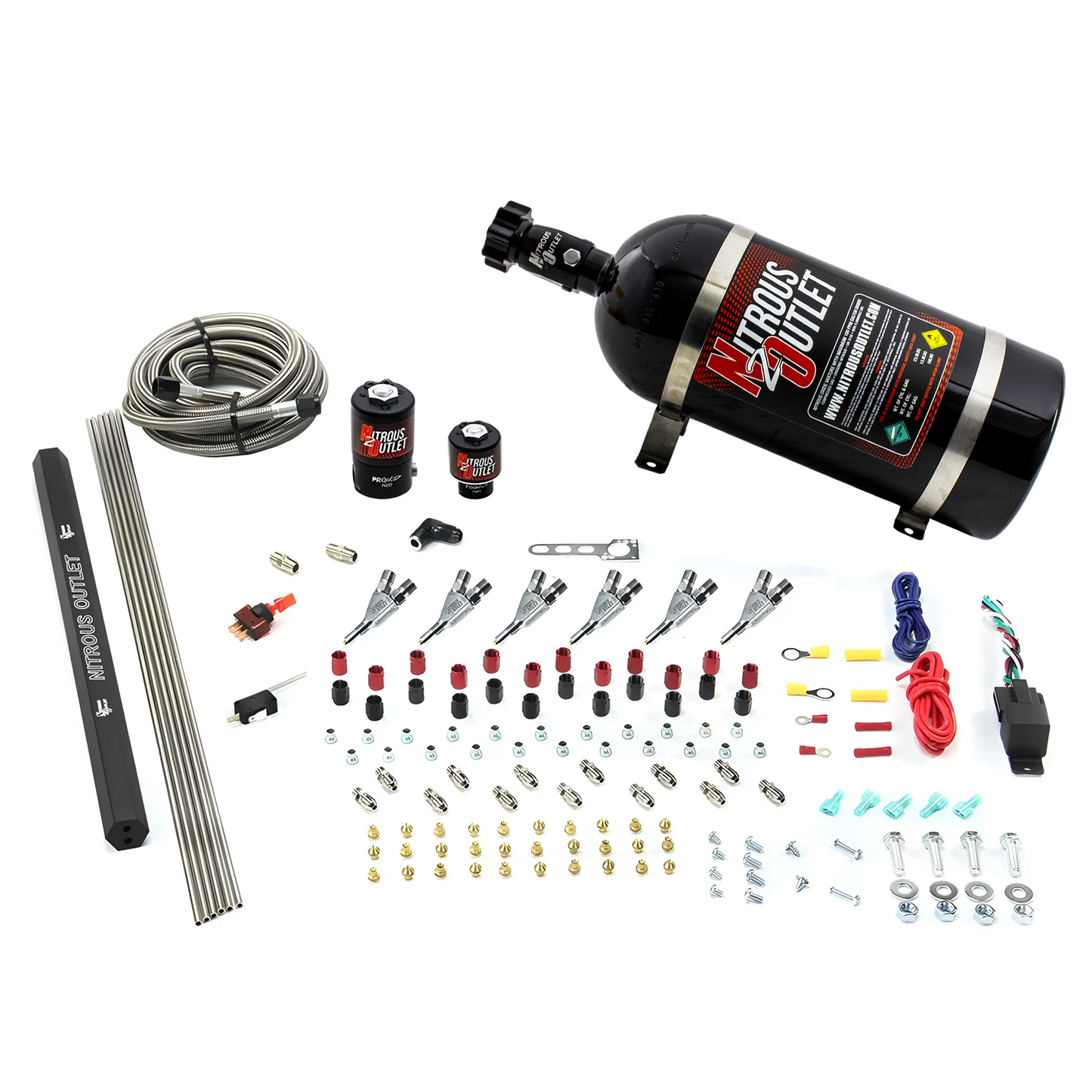 6 Cylinder 2 Solenoid Direct Port System With Single Injection Rail and Straight Blow Through Nozzles, Low Fuel Pressure Alcohol