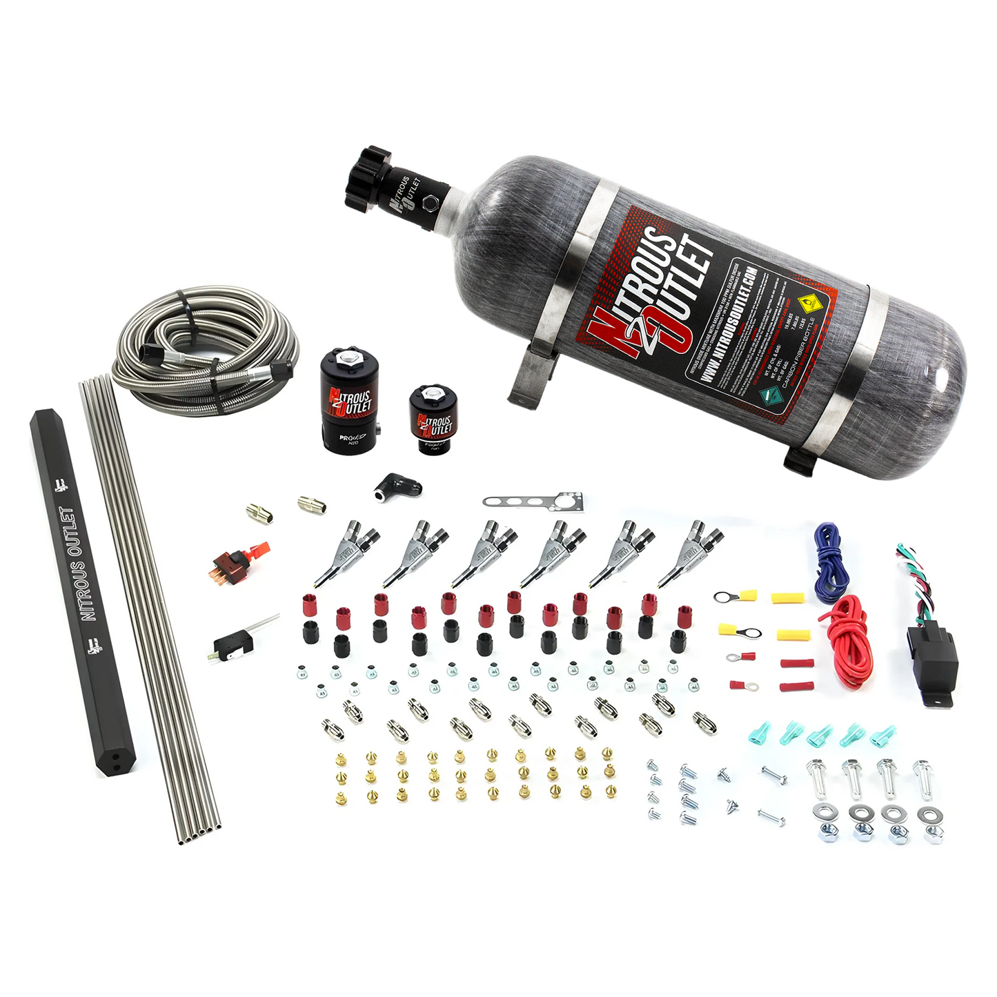 6 Cylinder 2 Solenoid Direct Port System With Single Injection Rail and Straight Blow Through Nozzles, Low Fuel Pressure Alcohol