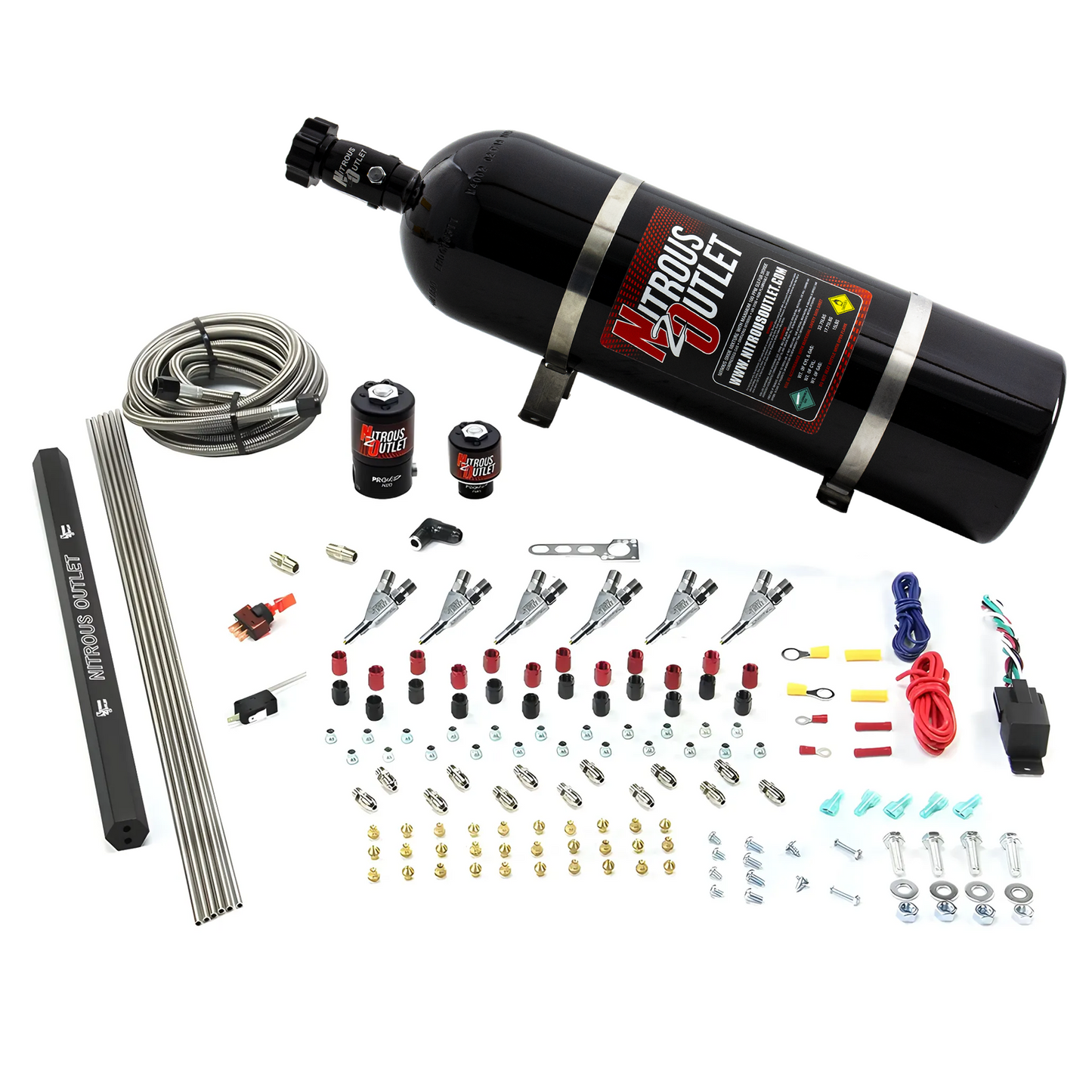 6 Cylinder 2 Solenoid Direct Port System With Single Injection Rail and Straight Blow Through Nozzles, Low Fuel Pressure Alcohol