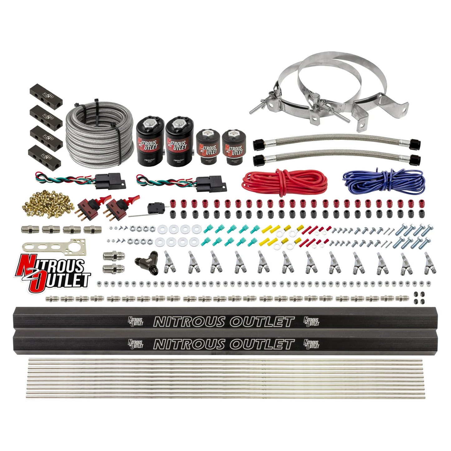 6 Cylinder 4 Solenoid Dual Stage Direct Port System With Distribution Blocks and Straight Blow Through Nozzles, Low Fuel Pressure Alcohol