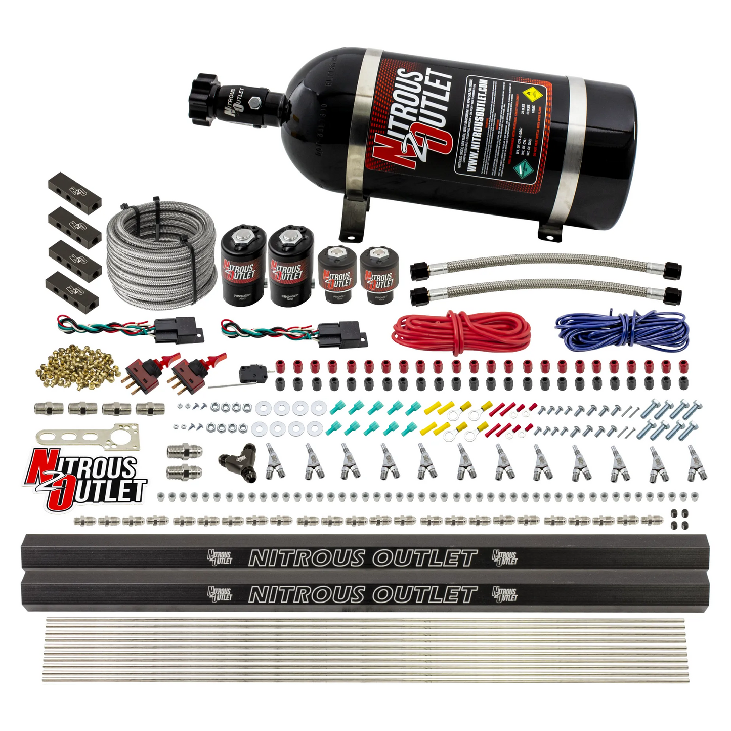 6 Cylinder 4 Solenoid Dual Stage Direct Port System With Distribution Blocks and Straight Blow Through Nozzles, Low Fuel Pressure Alcohol