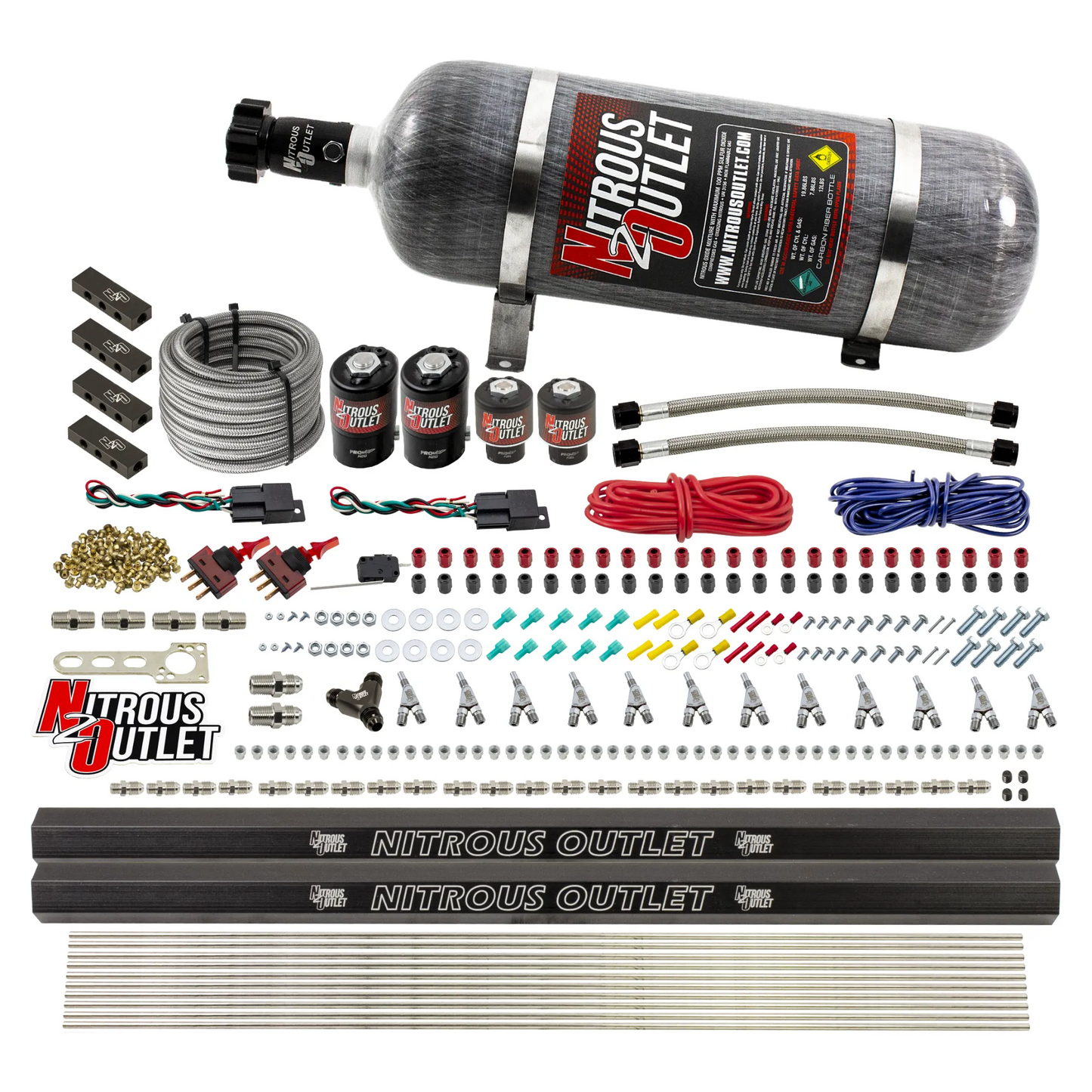 6 Cylinder 4 Solenoid Dual Stage Direct Port System With Distribution Blocks and Straight Blow Through Nozzles, Low Fuel Pressure Alcohol