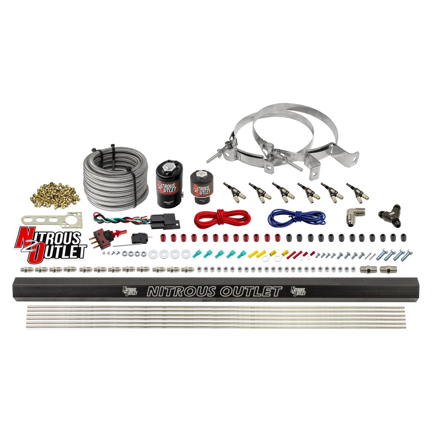 6 Cylinder 2 Solenoid Direct Port System With Distribution Blocks and 90 Degree Nozzles, Low Fuel Pressure E85