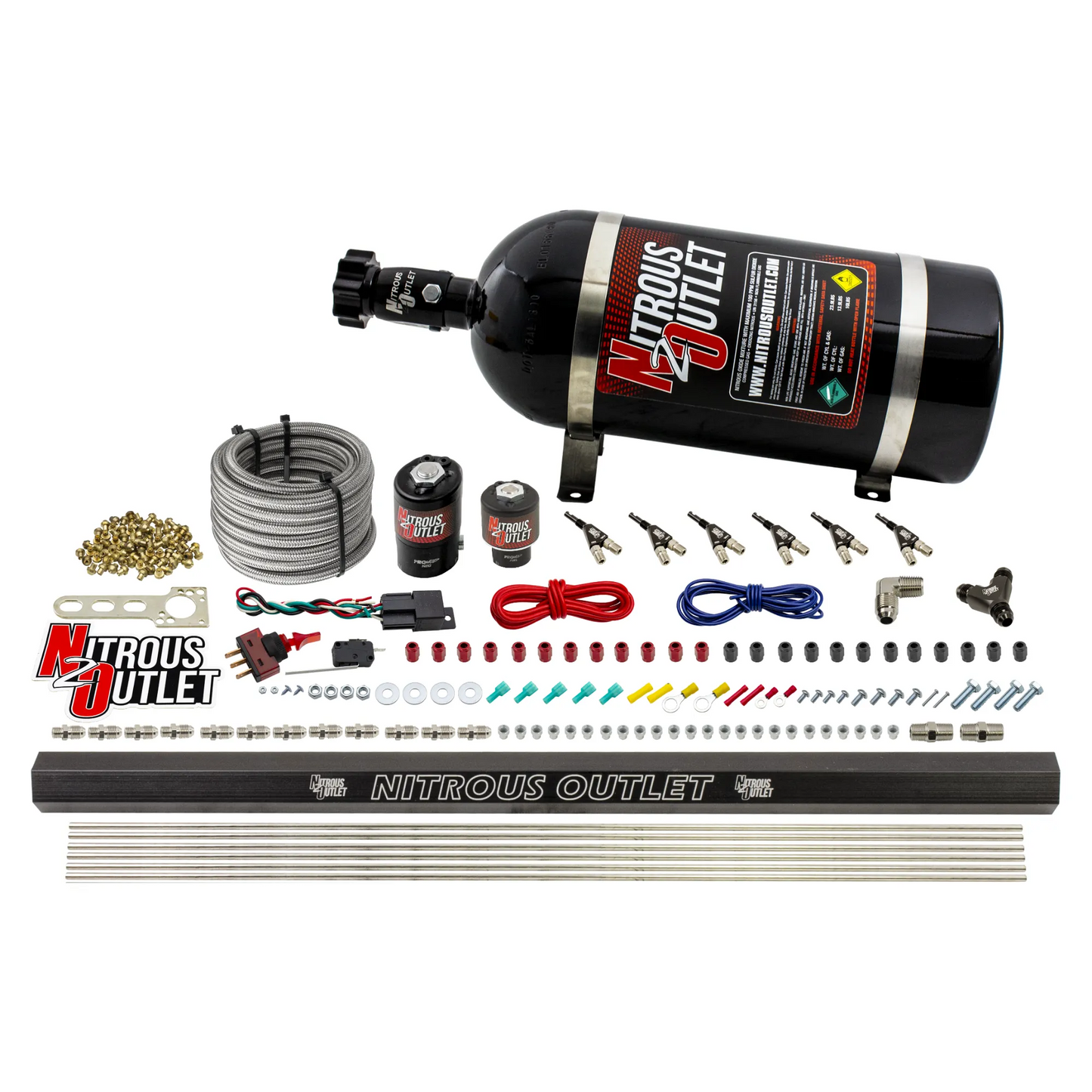 6 Cylinder 2 Solenoid Direct Port System With Distribution Blocks and 90 Degree Nozzles, Low Fuel Pressure E85