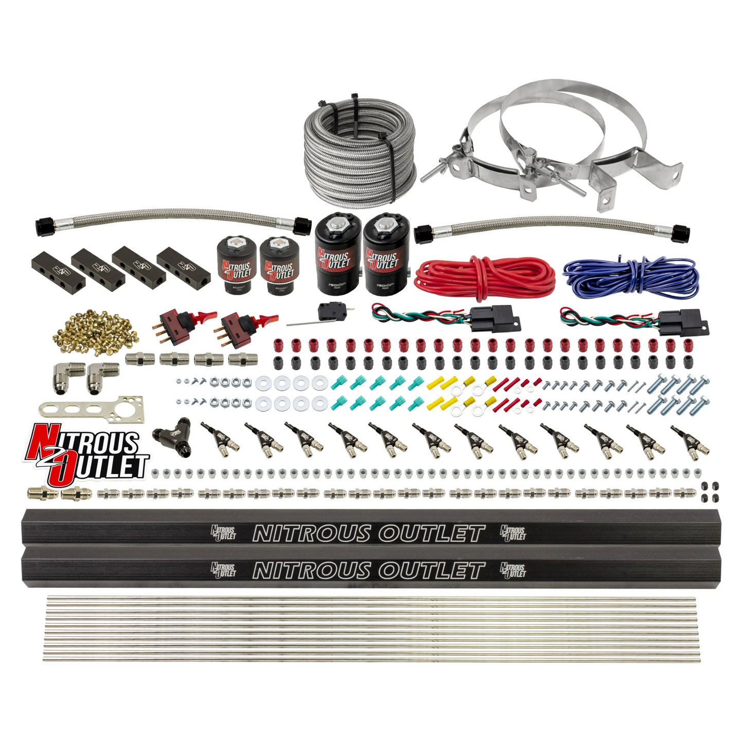 6 Cylinder 4 Solenoid Dual Stage Direct Port System With Distribution Blocks and 90 Degree Nozzles, Low Fuel Pressure E85