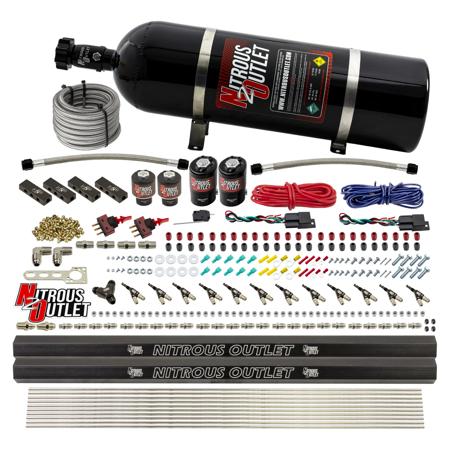 6 Cylinder 4 Solenoid Dual Stage Direct Port System With Distribution Blocks and 90 Degree Nozzles, Low Fuel Pressure E85