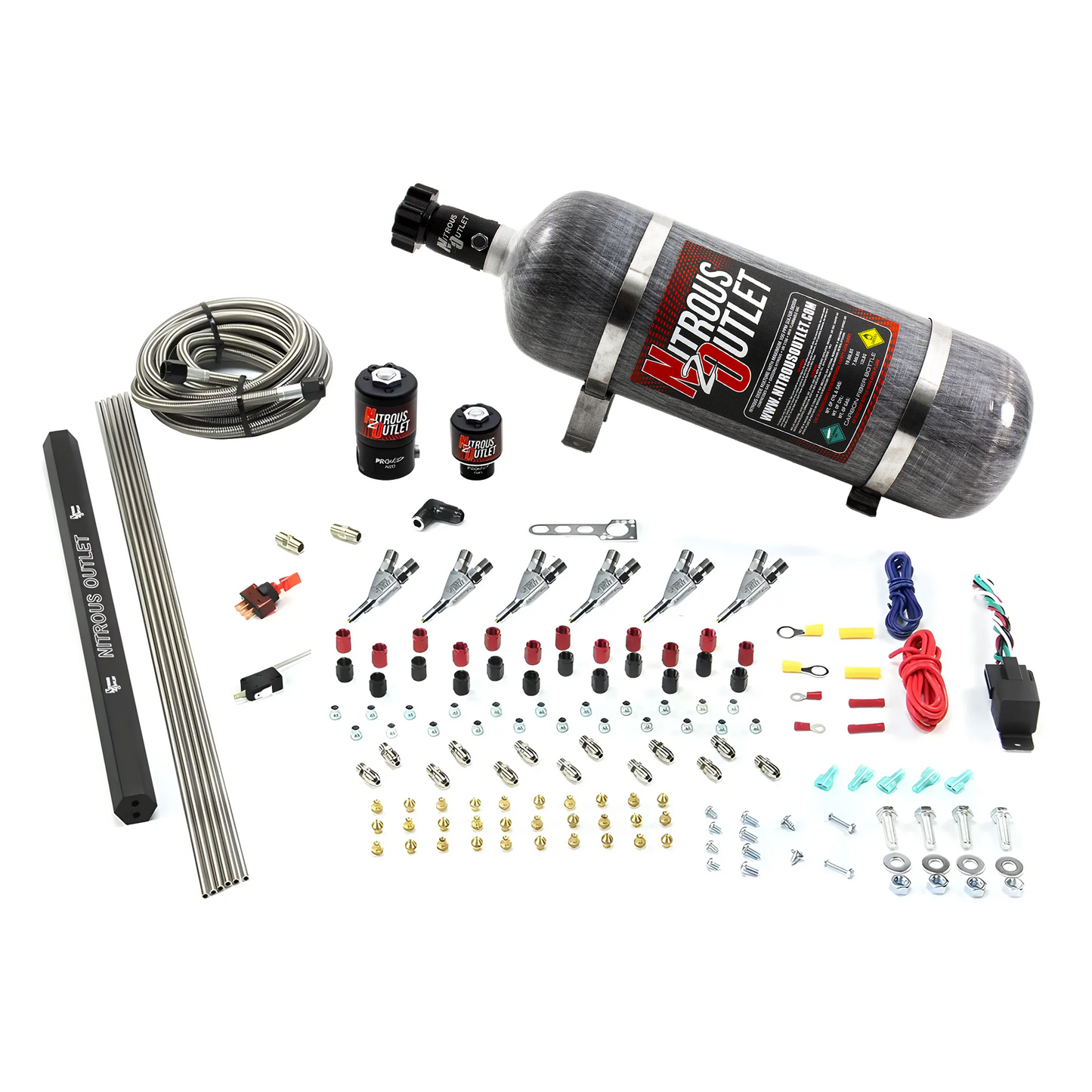 6 Cylinder 2 Solenoid Direct Port System With Single Injection Rail and Straight Blow Through Nozzles, Low Fuel Pressure E85