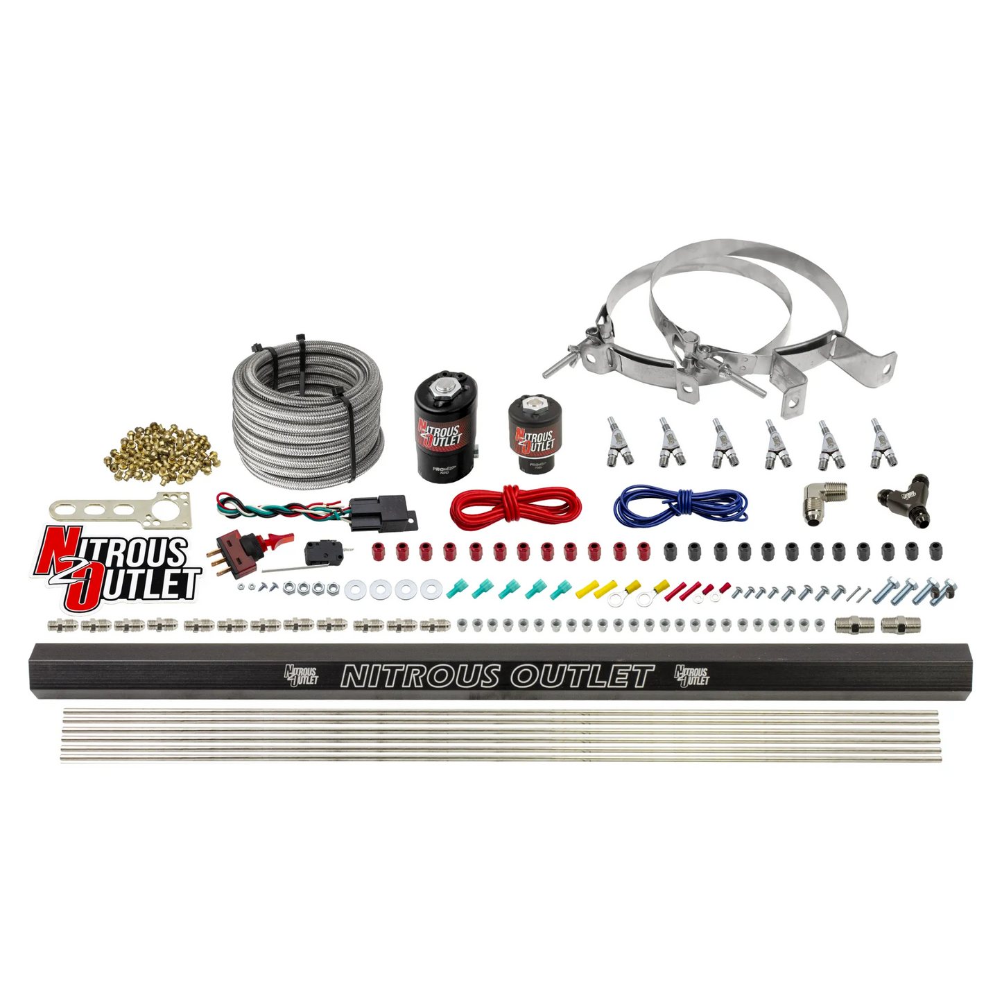 6 Cylinder 2 Solenoid Direct Port System With Distribution Blocks and Straight Blow Through Nozzles, Low Fuel Pressure E85