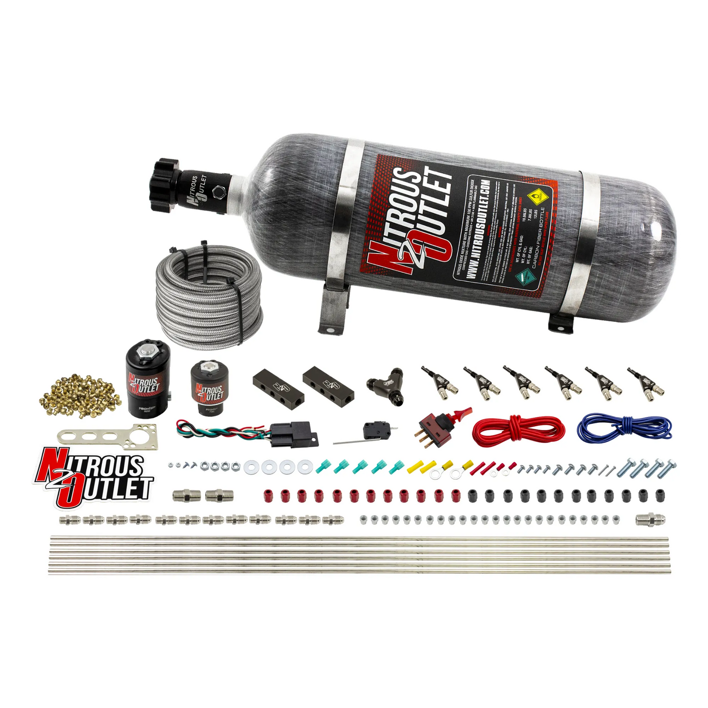 6 Cylinder 2 Solenoid Direct Port System With Distribution Blocks and 90 Degree Nozzles, High Fuel Pressure Gas