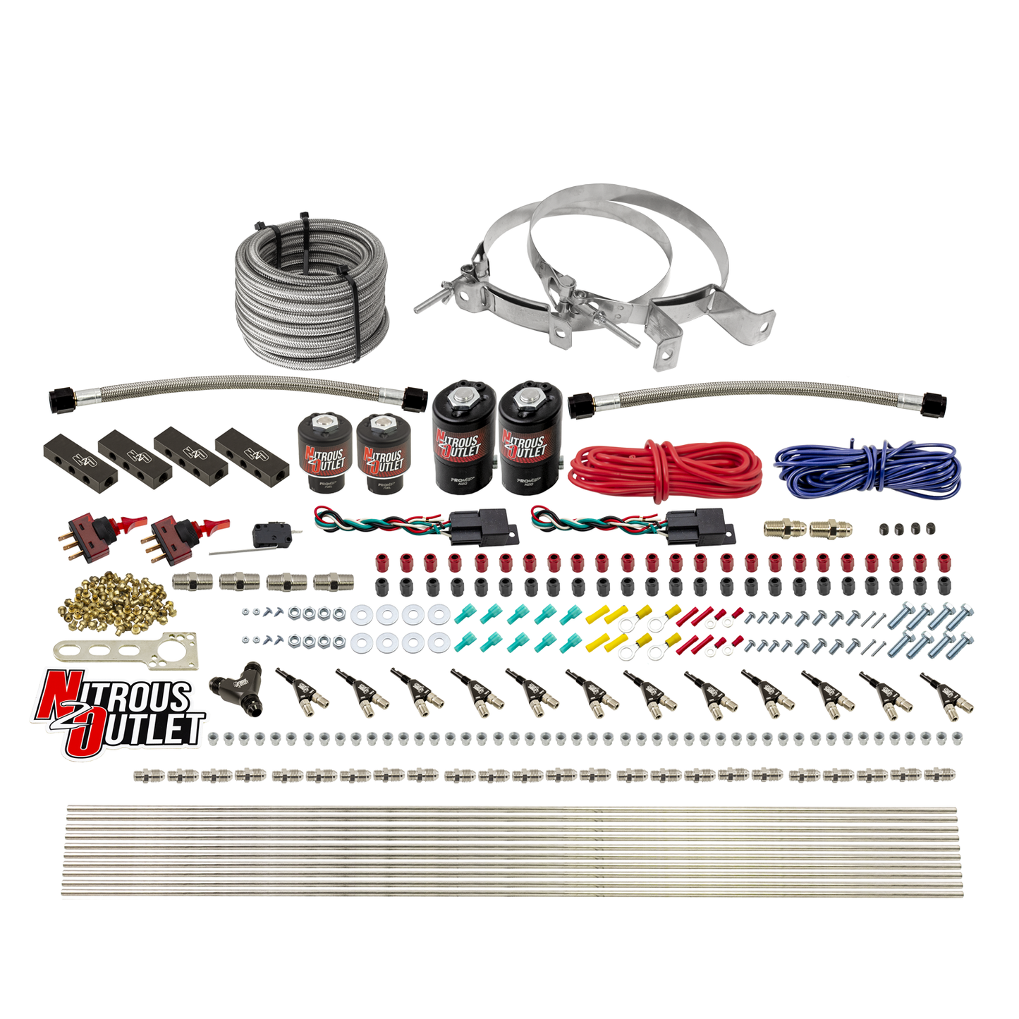 6 Cylinder 4 Solenoid Dual Stage Direct Port System With Distribution Blocks and 90 Degree Nozzles, High Fuel Pressure E85