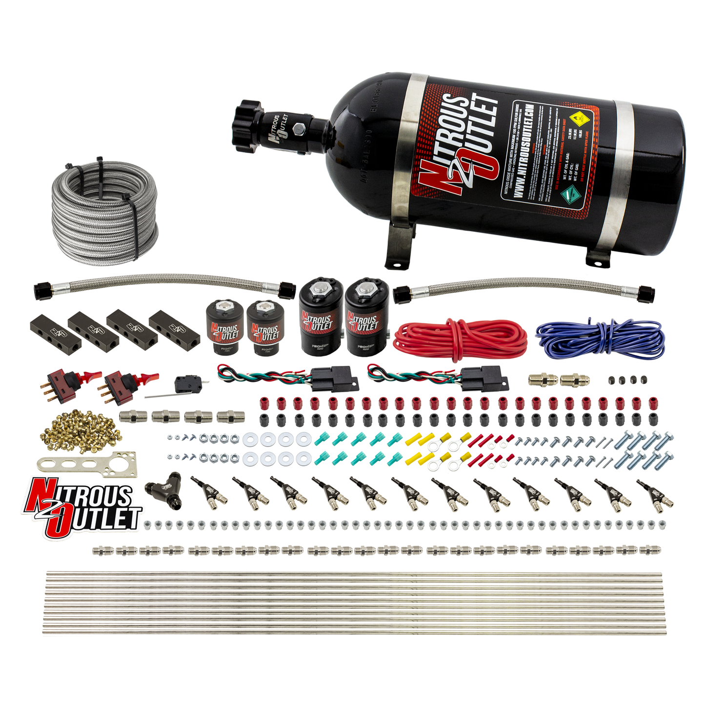 6 Cylinder 4 Solenoid Dual Stage Direct Port System With Distribution Blocks and 90 Degree Nozzles, High Fuel Pressure E85