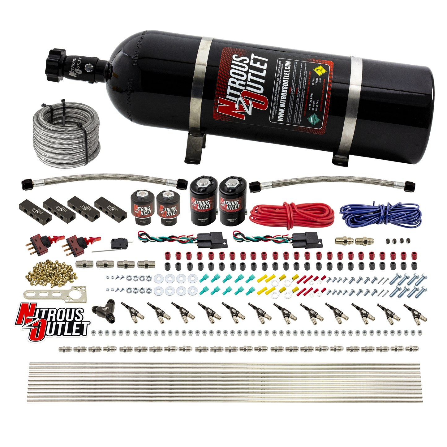 6 Cylinder 4 Solenoid Dual Stage Direct Port System With Distribution Blocks and 90 Degree Nozzles, High Fuel Pressure E85