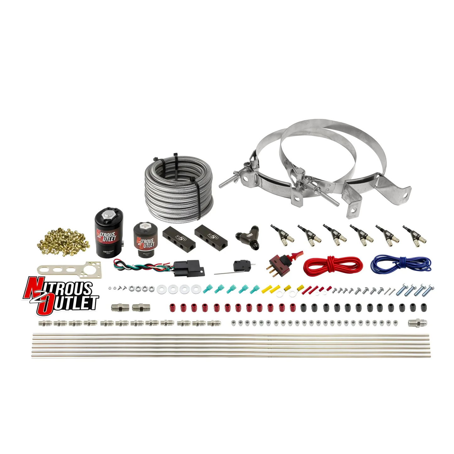 6 Cylinder 2 Solenoid Direct Port System With Distribution Blocks and 90 Degree Nozzles, High Fuel Pressure E85