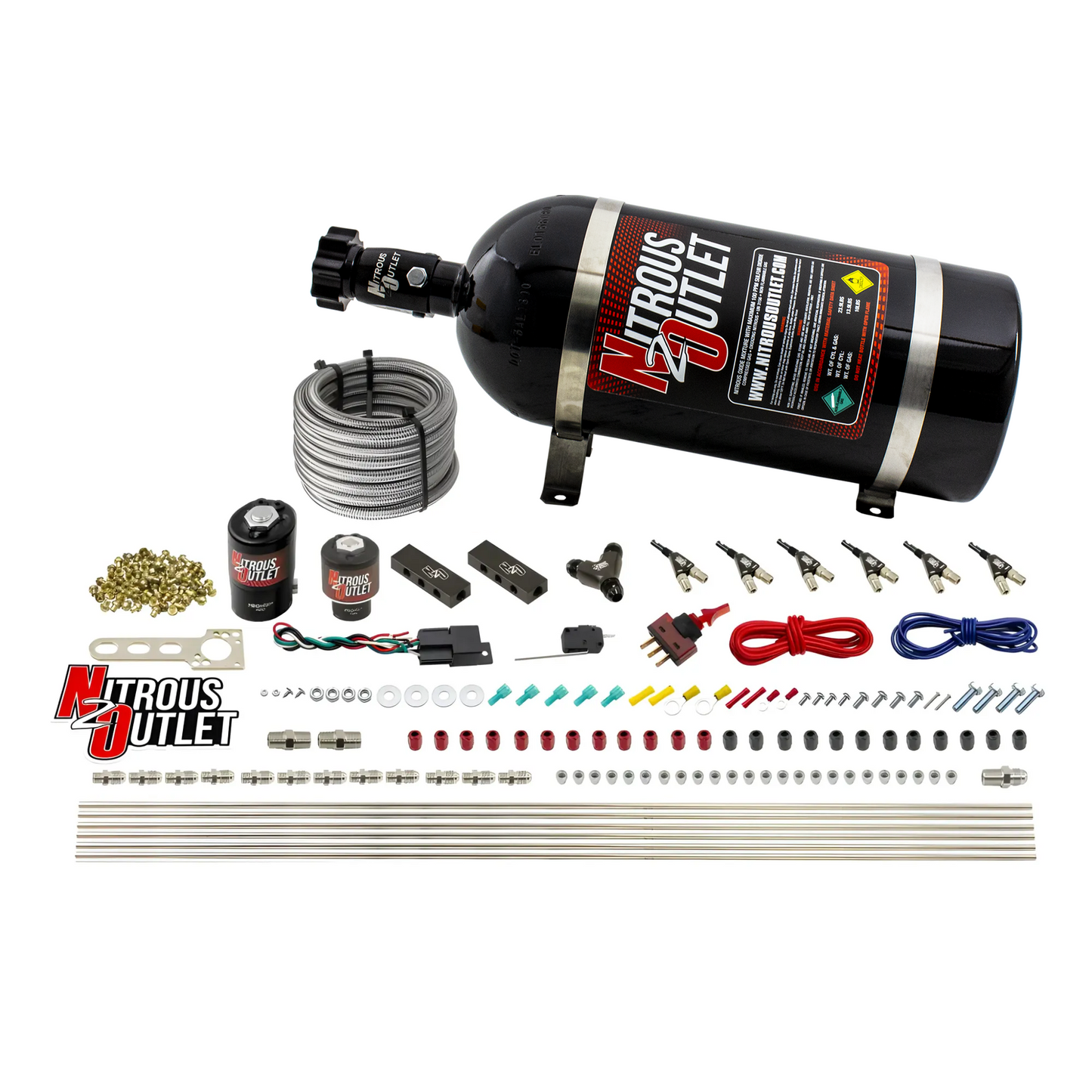 6 Cylinder 2 Solenoid Direct Port System With Distribution Blocks and 90 Degree Nozzles, High Fuel Pressure E85