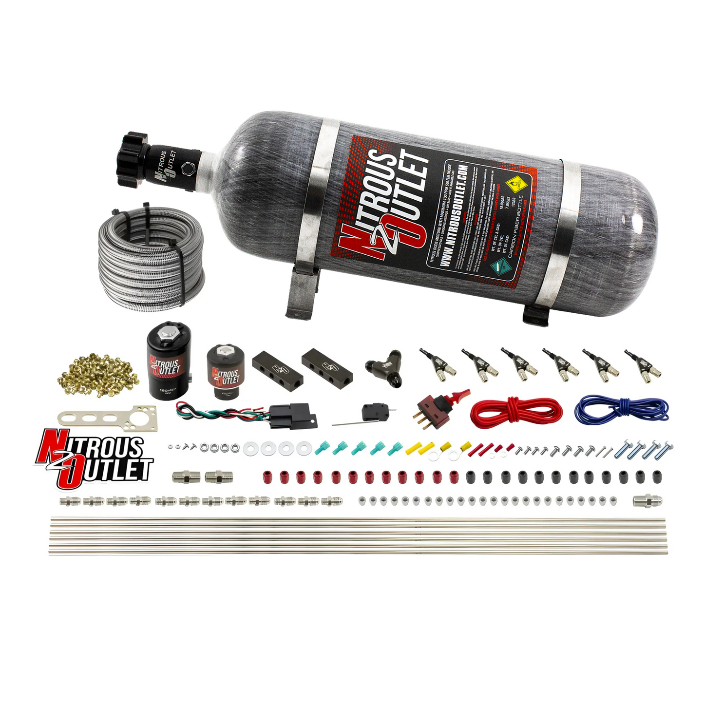 6 Cylinder 2 Solenoid Direct Port System With Distribution Blocks and 90 Degree Nozzles, High Fuel Pressure E85