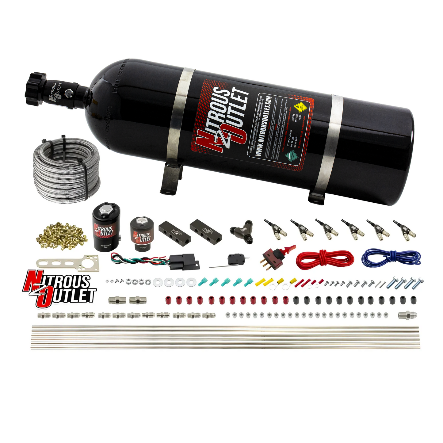 6 Cylinder 2 Solenoid Direct Port System With Distribution Blocks and 90 Degree Nozzles, High Fuel Pressure E85