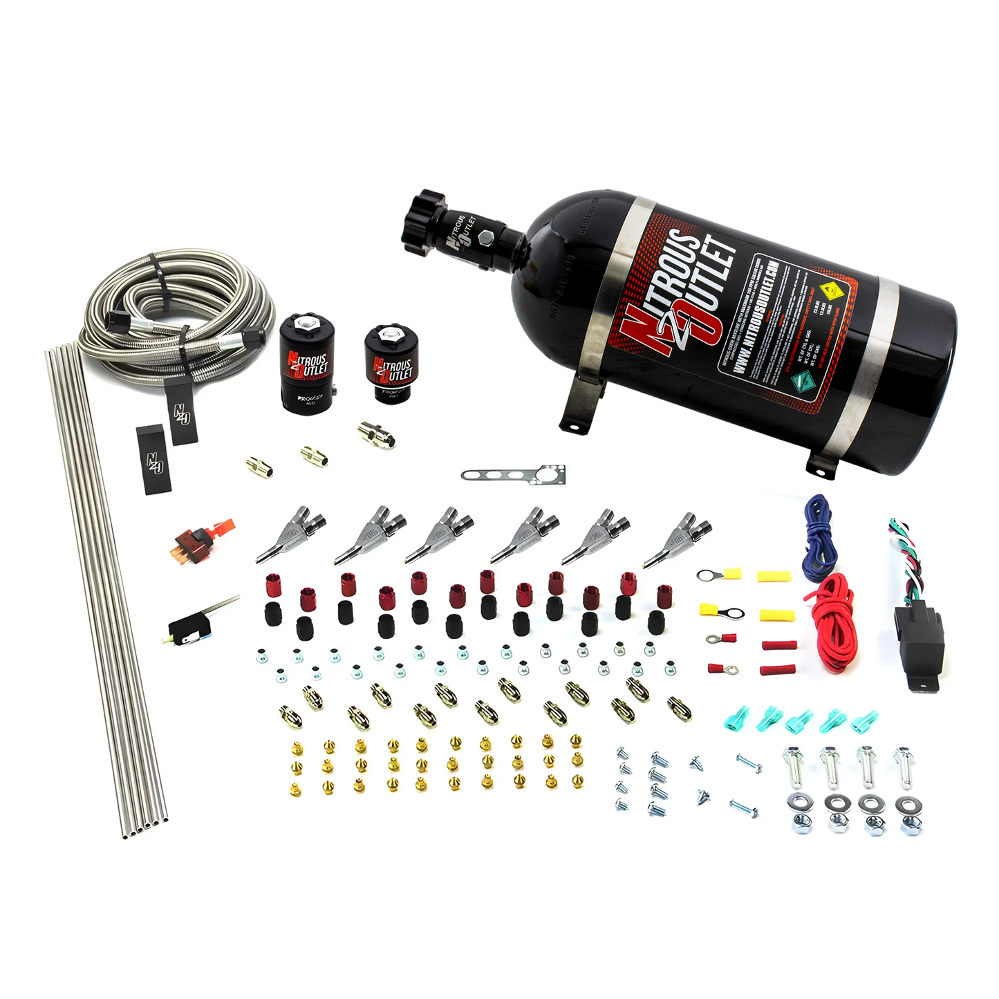6 Cylinder 2 Solenoid Direct Port System With Distribution Blocks and Straight Blow Through Nozzles, High Fuel Pressure E85