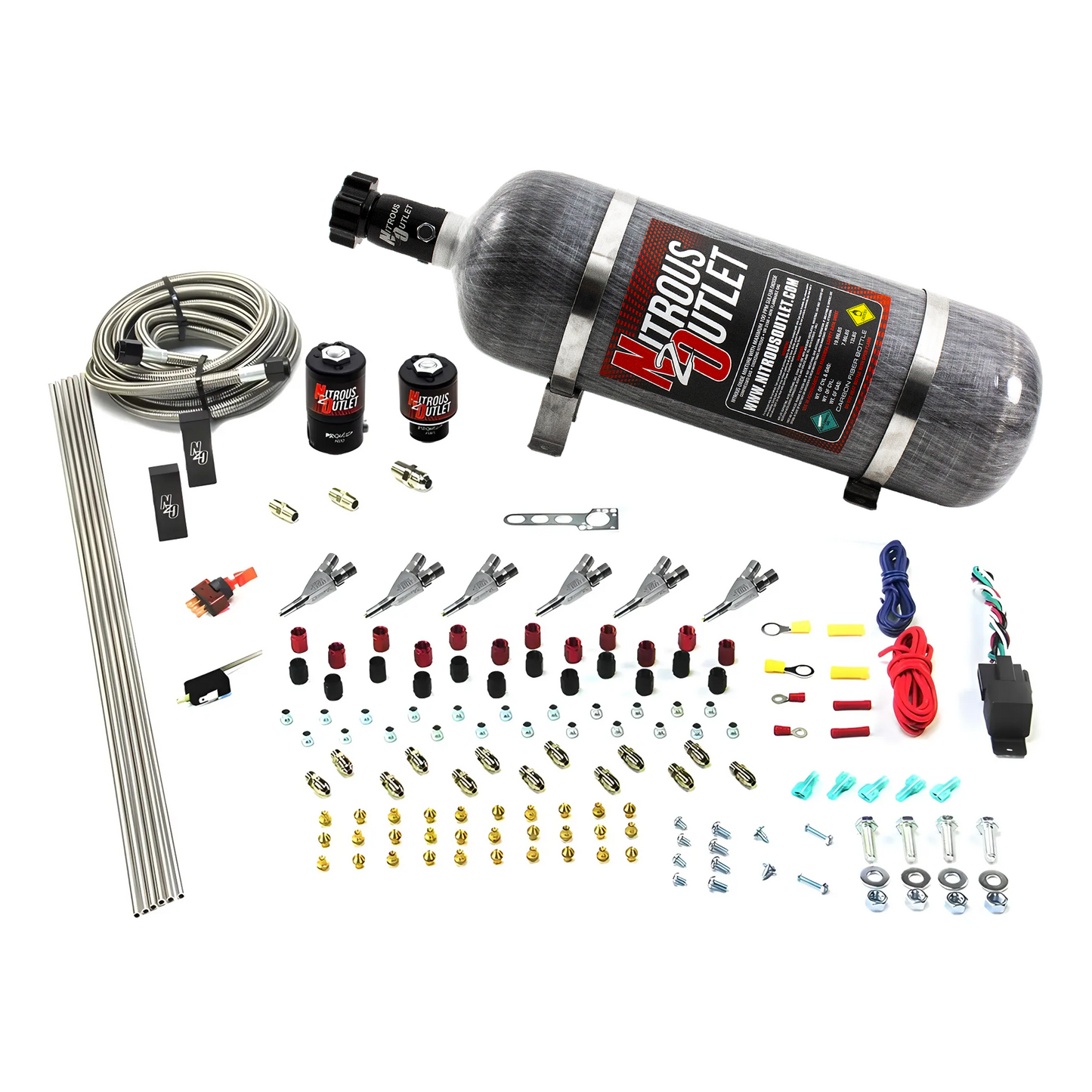 6 Cylinder 2 Solenoid Direct Port System With Distribution Blocks and Straight Blow Through Nozzles, High Fuel Pressure E85