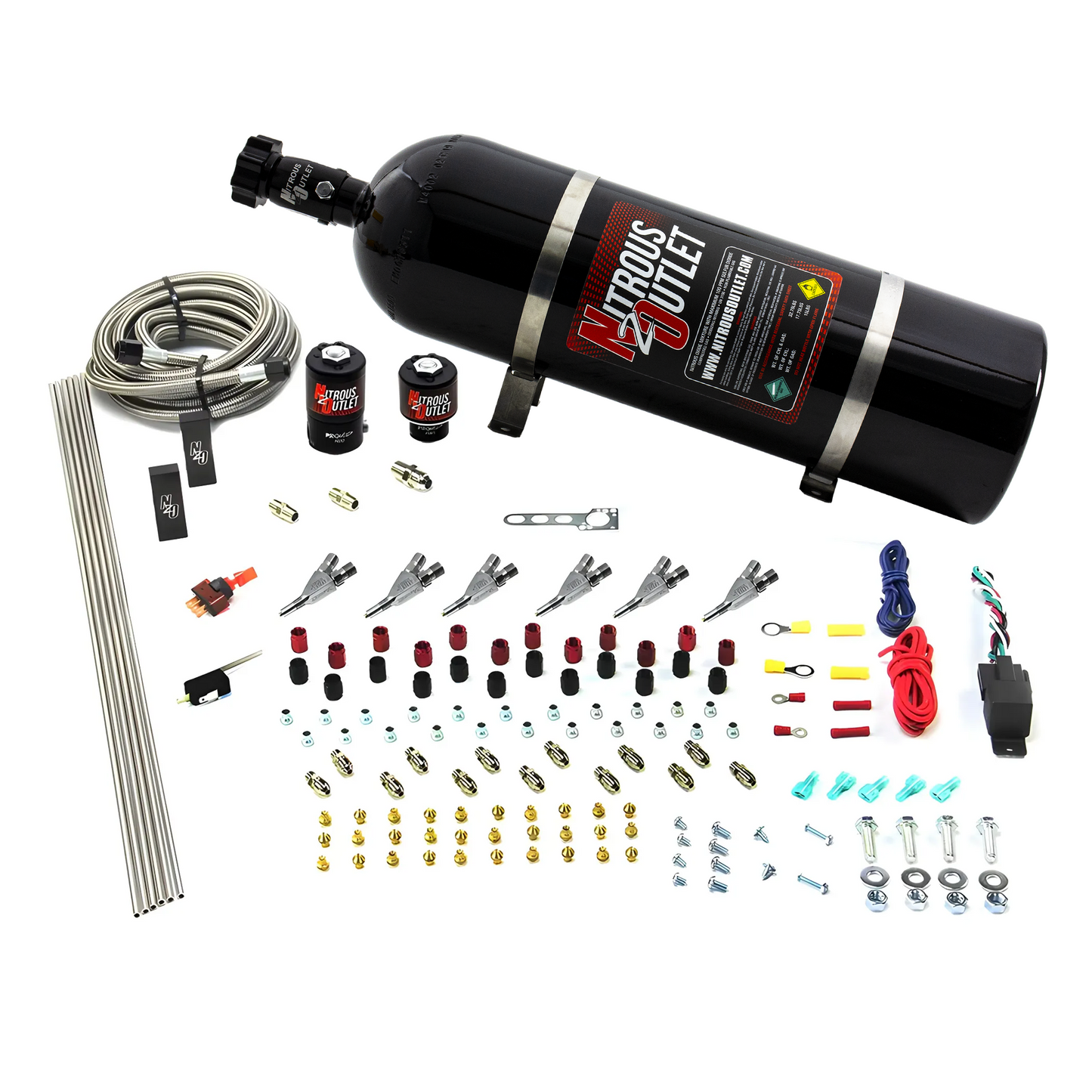 6 Cylinder 2 Solenoid Direct Port System With Distribution Blocks and Straight Blow Through Nozzles, High Fuel Pressure E85
