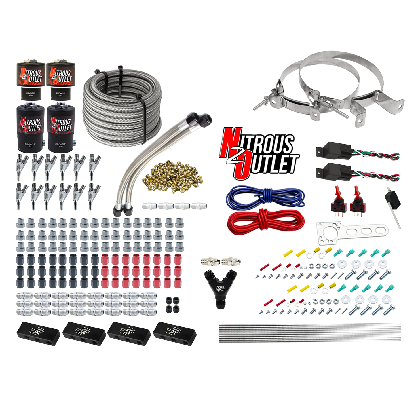 6 Cylinder 4 Solenoid Dual Stage Direct Port System With Distribution Blocks and Straight Blow Through Nozzles, High Fuel Pressure E85