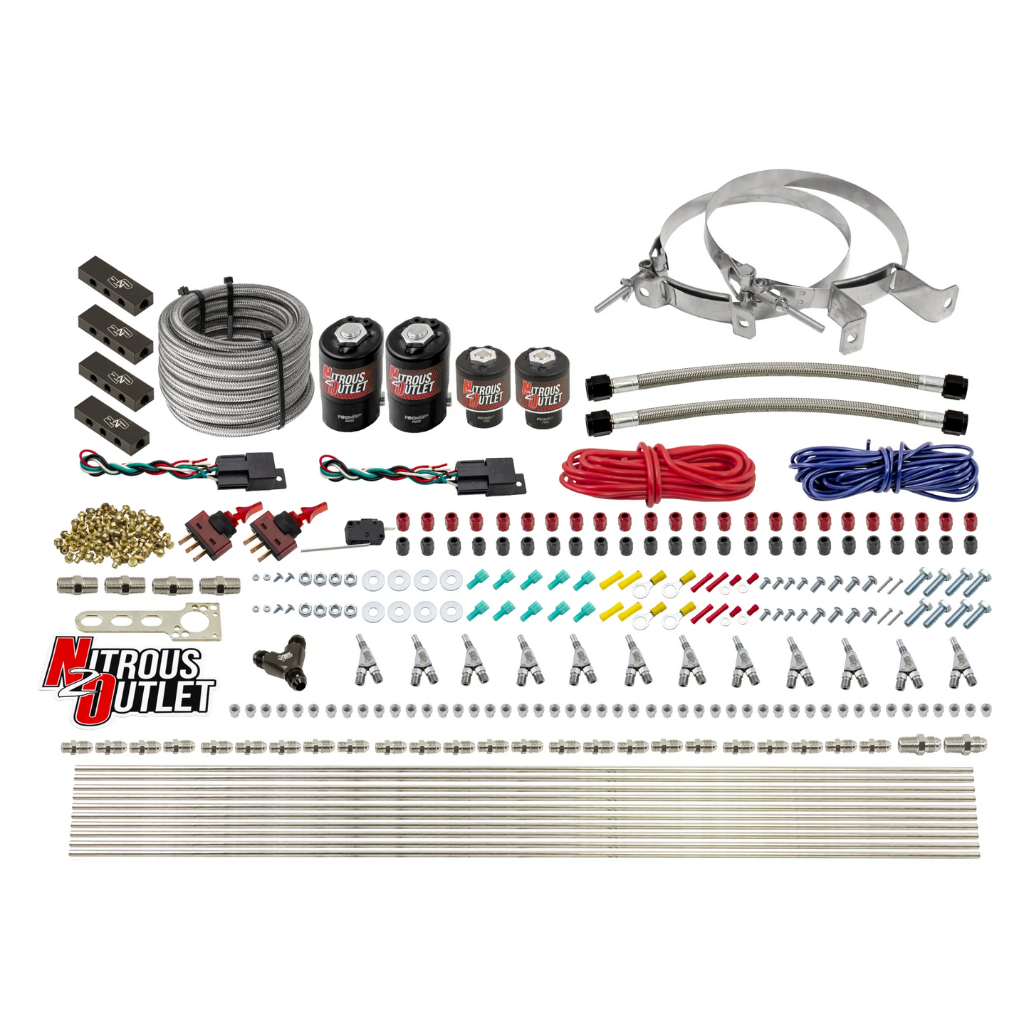 6 Cylinder 4 Solenoid Dual Stage Direct Port System With Distribution Blocks and Straight Blow Through Nozzles, High Fuel Pressure Gas