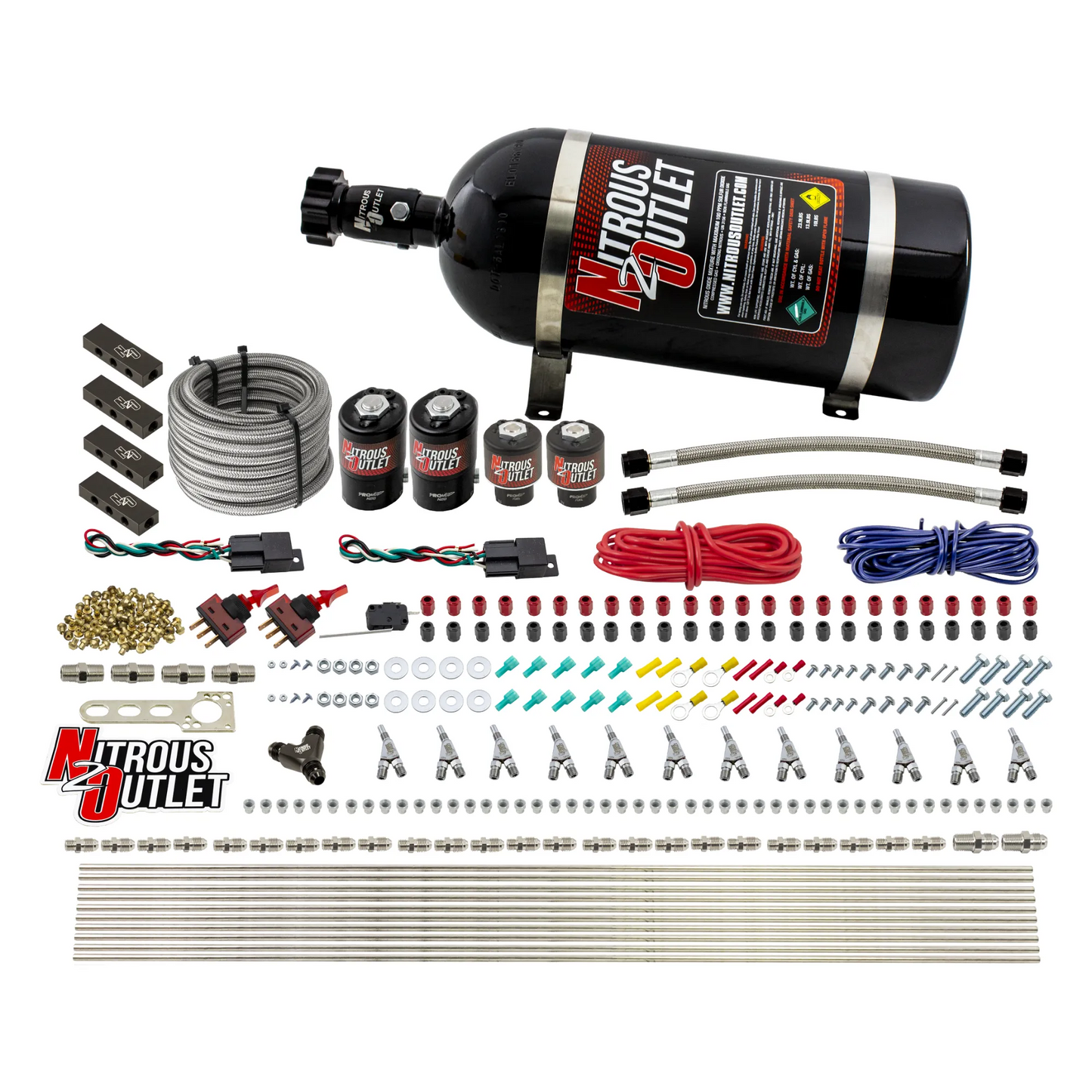 6 Cylinder 4 Solenoid Dual Stage Direct Port System With Distribution Blocks and Straight Blow Through Nozzles, High Fuel Pressure Gas
