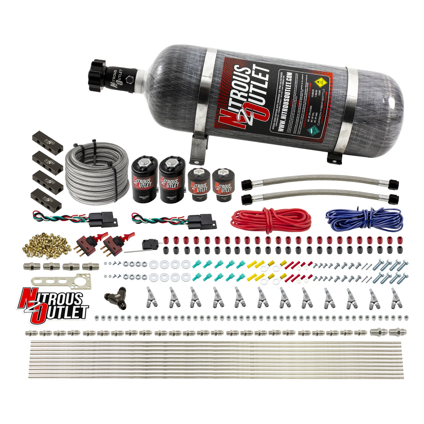 6 Cylinder 4 Solenoid Dual Stage Direct Port System With Distribution Blocks and Straight Blow Through Nozzles, High Fuel Pressure Gas