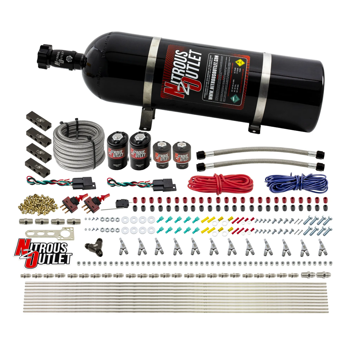 6 Cylinder 4 Solenoid Dual Stage Direct Port System With Distribution Blocks and Straight Blow Through Nozzles, High Fuel Pressure Gas
