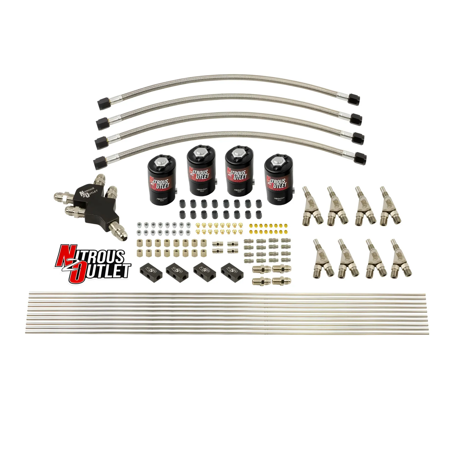 Dry 8 Cylinder Dual Stage Solenoid Forward Direct Port Conversion Kit - .112" Orifice - Straight Blow Through Nozzles