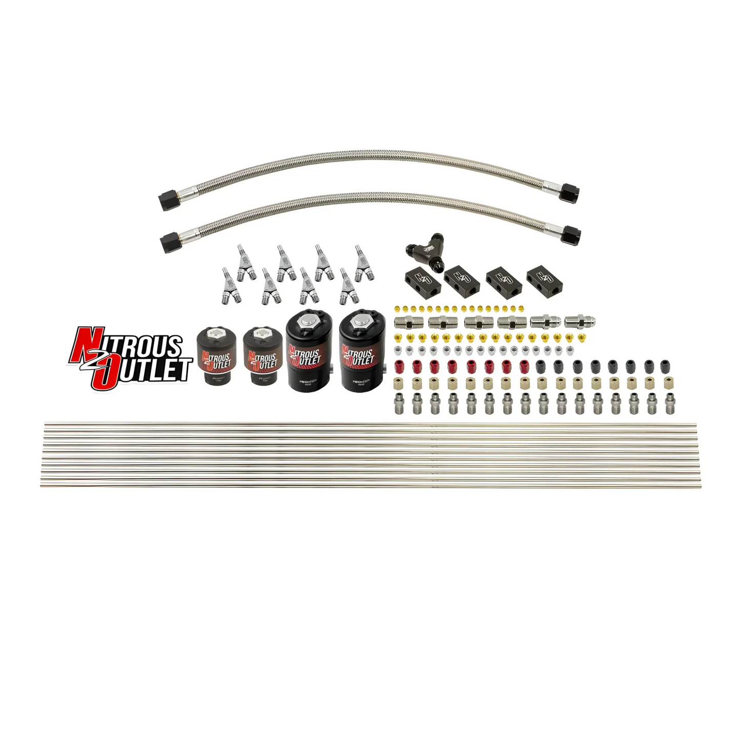 8 Cylinder Solenoids Forward Direct Port Conversion Kit - Straight Blow Through Nozzles - .122 Nitrous/.177 Fuel - 7 PSI