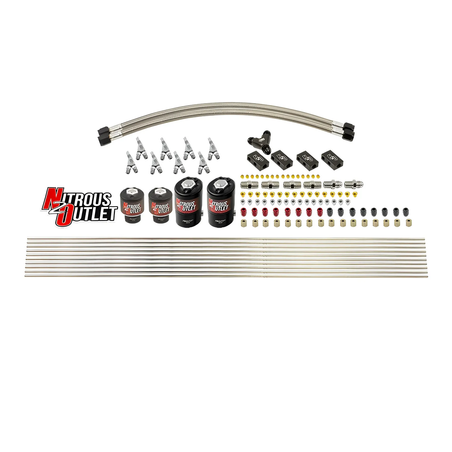 8 Cylinder Solenoids Forward Direct Port Conversion Kit - Straight Blow Through Nozzles - .112 Nitrous/.177 Fuel - 7 PSI