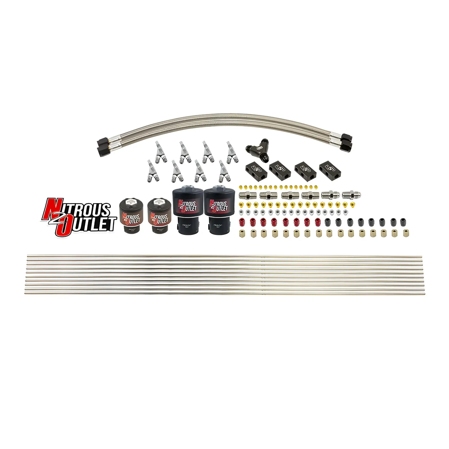 8 Cylinder Solenoids Forward Direct Port Conversion Kit - Straight Blow Through Nozzles - .178 Nitrous/.177 Fuel - 7 PSI