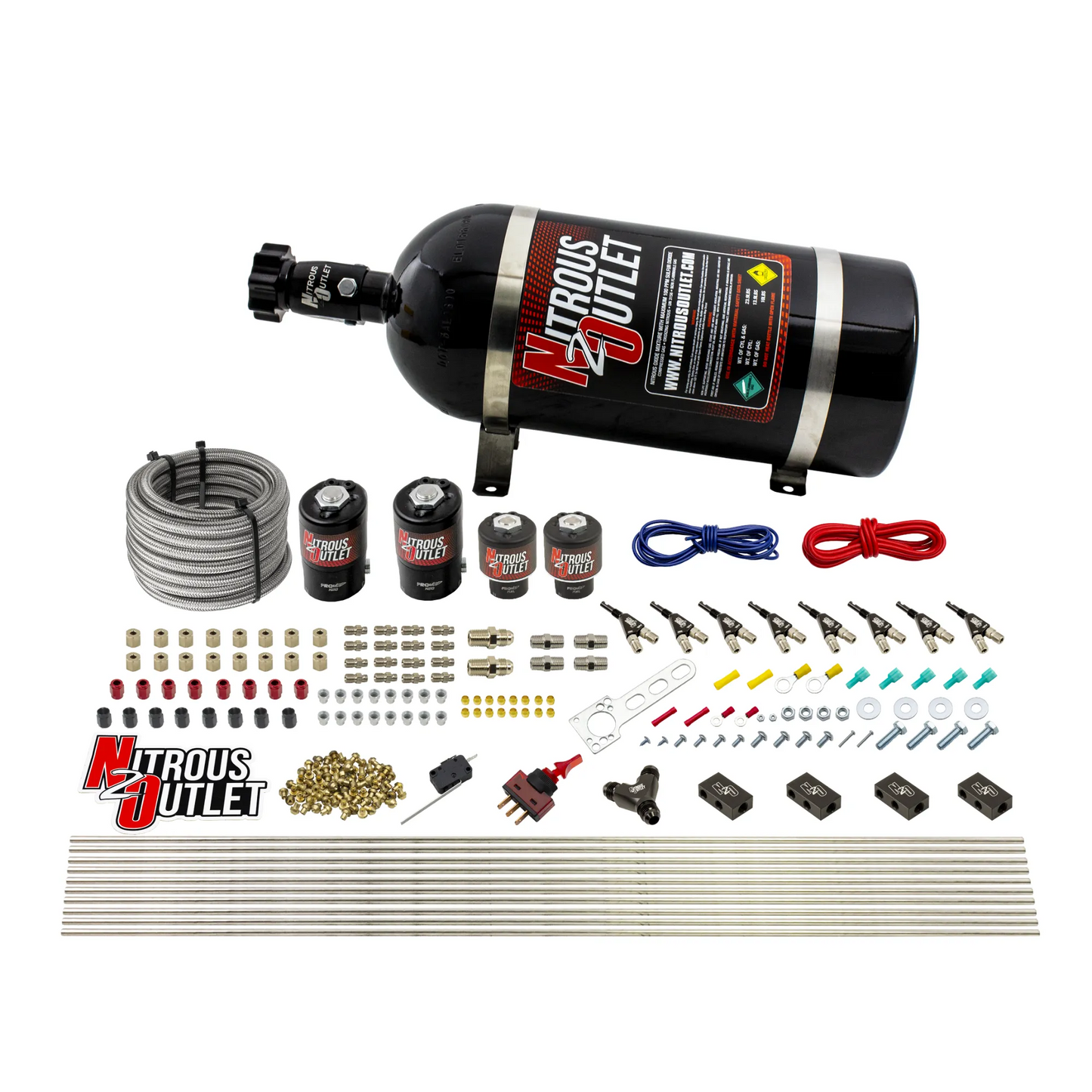 8 Cylinder Single Stage Direct Port Nitrous System - .122 Nitrous/.177 Fuel Solenoids - Alcohol