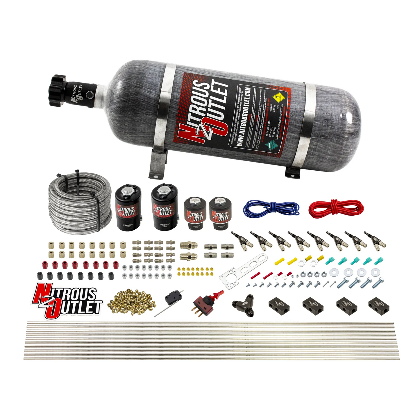 8 Cylinder Single Stage Direct Port Nitrous System - .122 Nitrous/.177 Fuel Solenoids - Alcohol