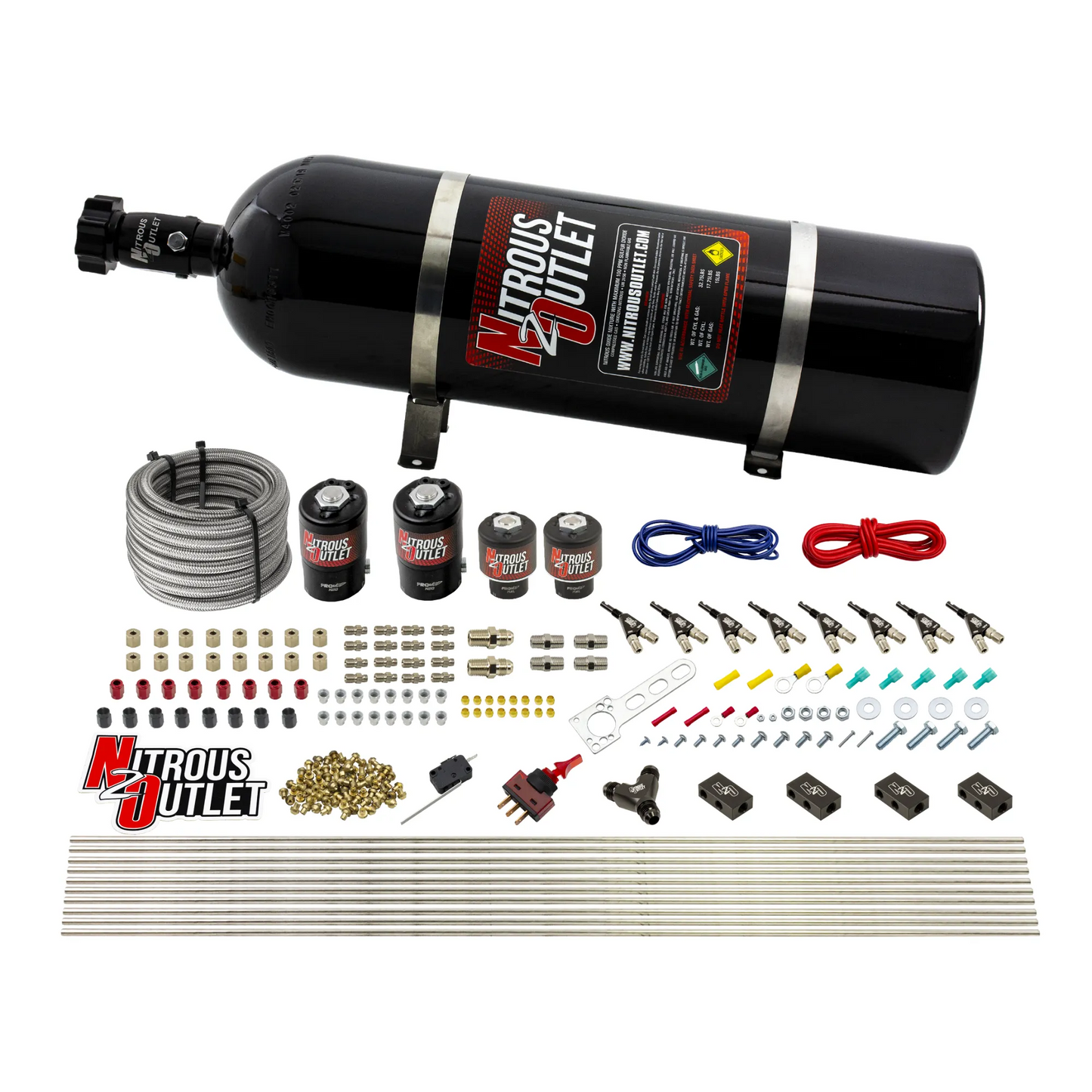 8 Cylinder Single Stage Direct Port Nitrous System - .122 Nitrous/.177 Fuel Solenoids - Alcohol
