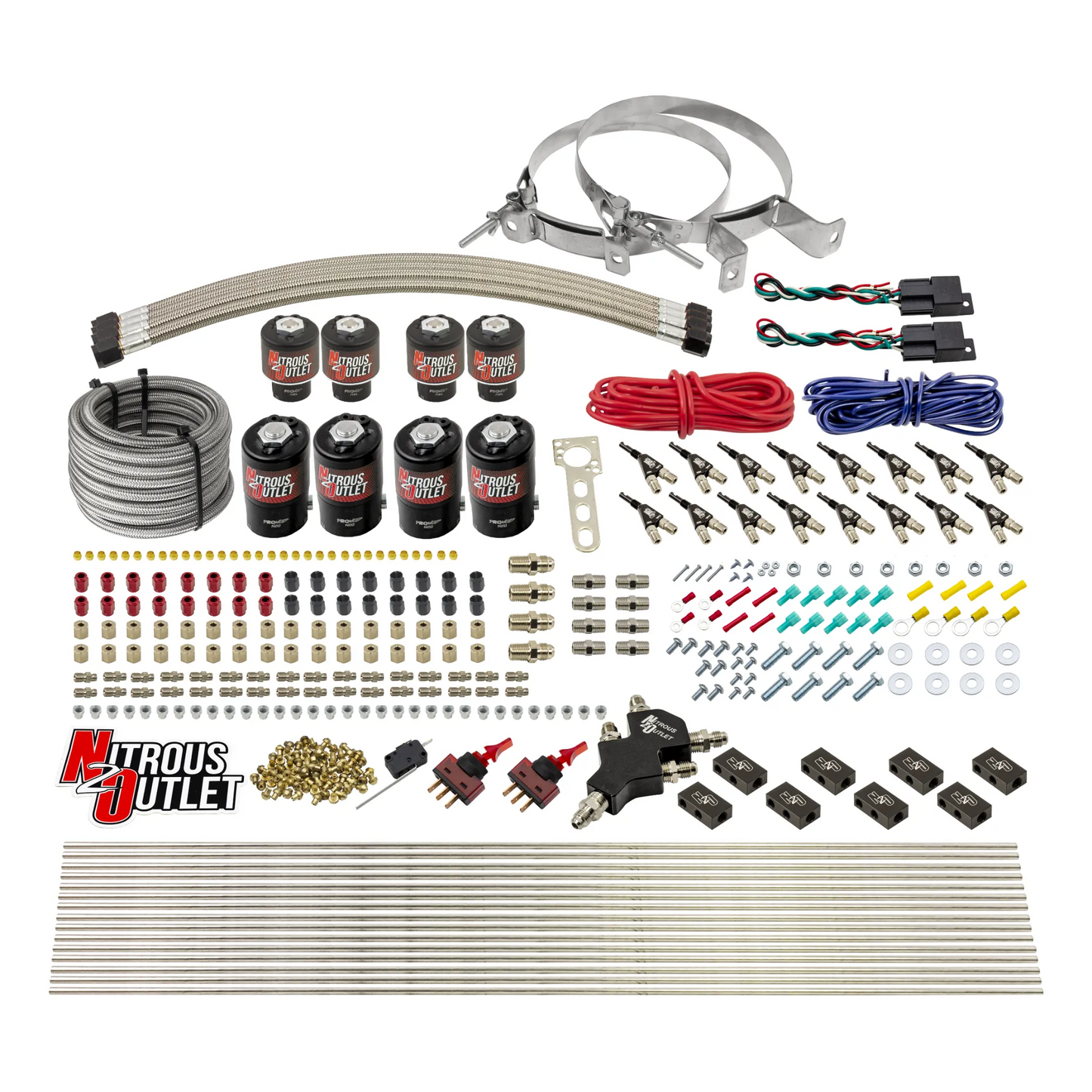 8 Cylinder Dual Stage Direct Port Nitrous System - .122 Nitrous/.177 Fuel Solenoids - Alcohol