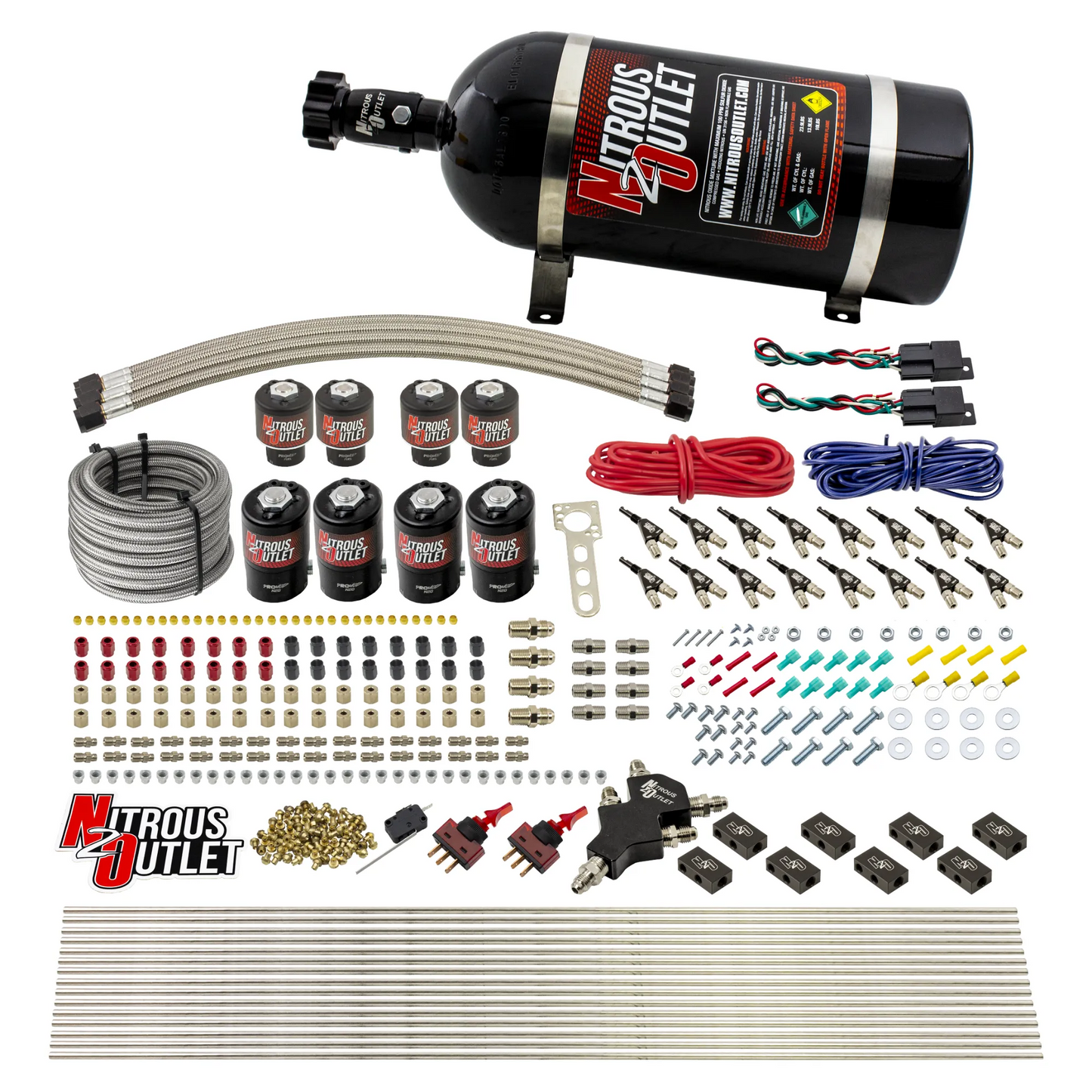8 Cylinder Dual Stage Direct Port Nitrous System - .122 Nitrous/.177 Fuel Solenoids - Alcohol