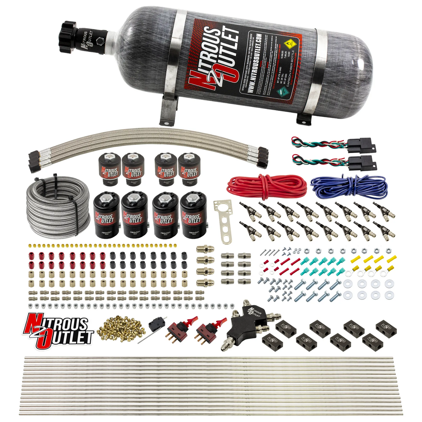 8 Cylinder Dual Stage Direct Port Nitrous System - .122 Nitrous/.177 Fuel Solenoids - Alcohol