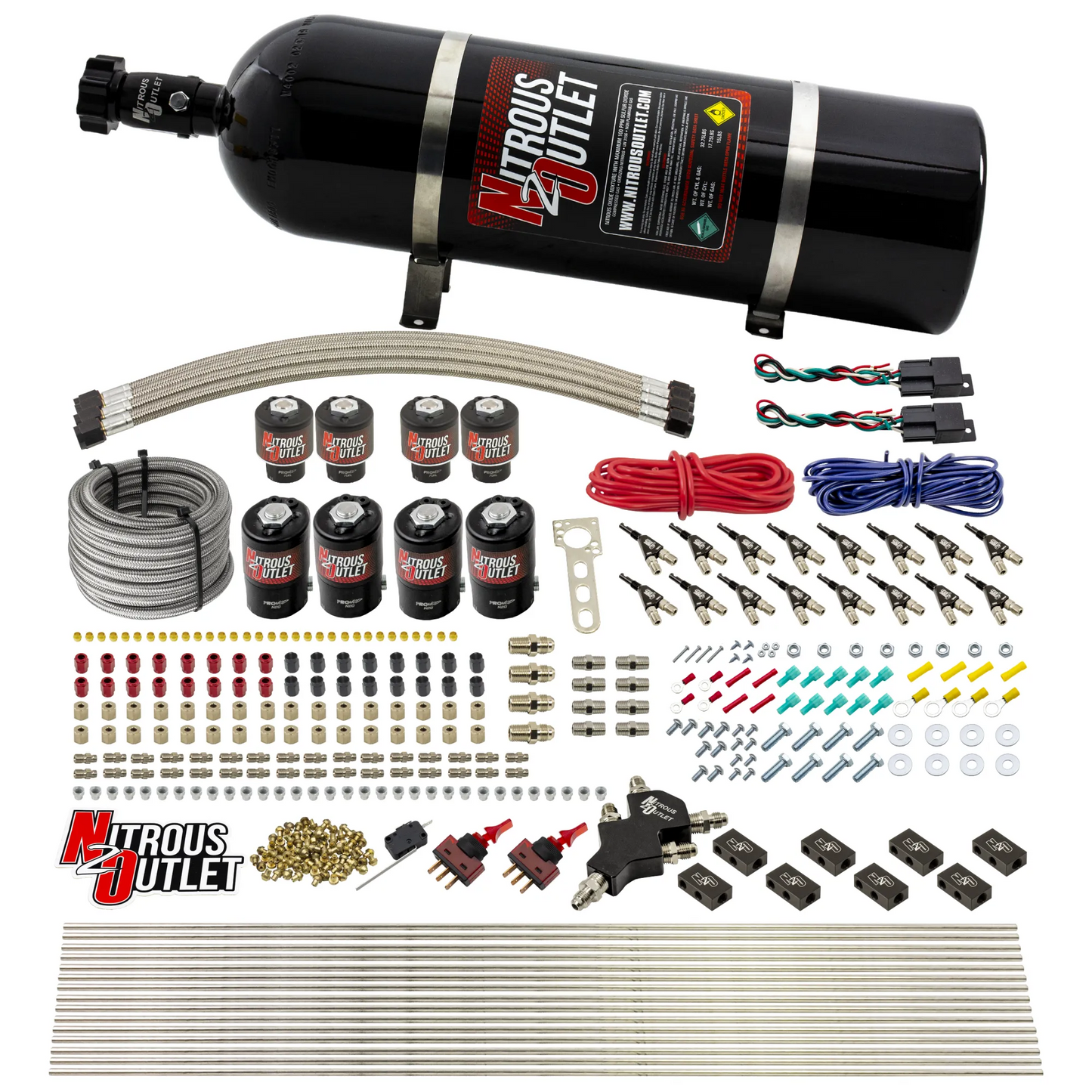 8 Cylinder Dual Stage Direct Port Nitrous System - .122 Nitrous/.177 Fuel Solenoids - Alcohol